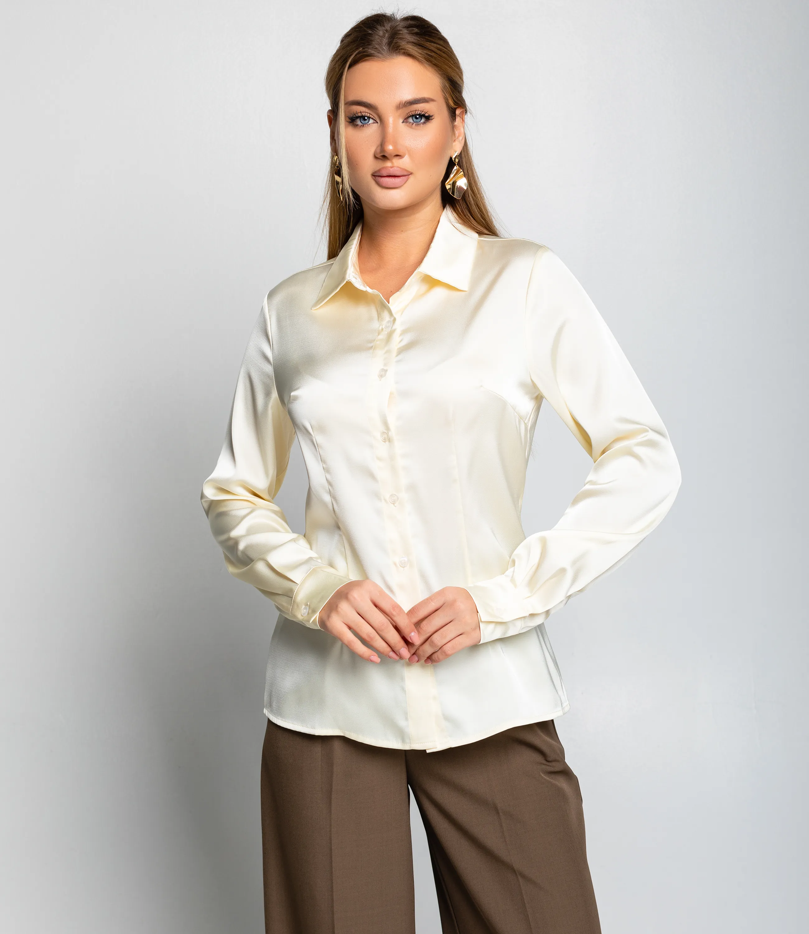 Блуза #ОКТ025022, кремовый - фото 1