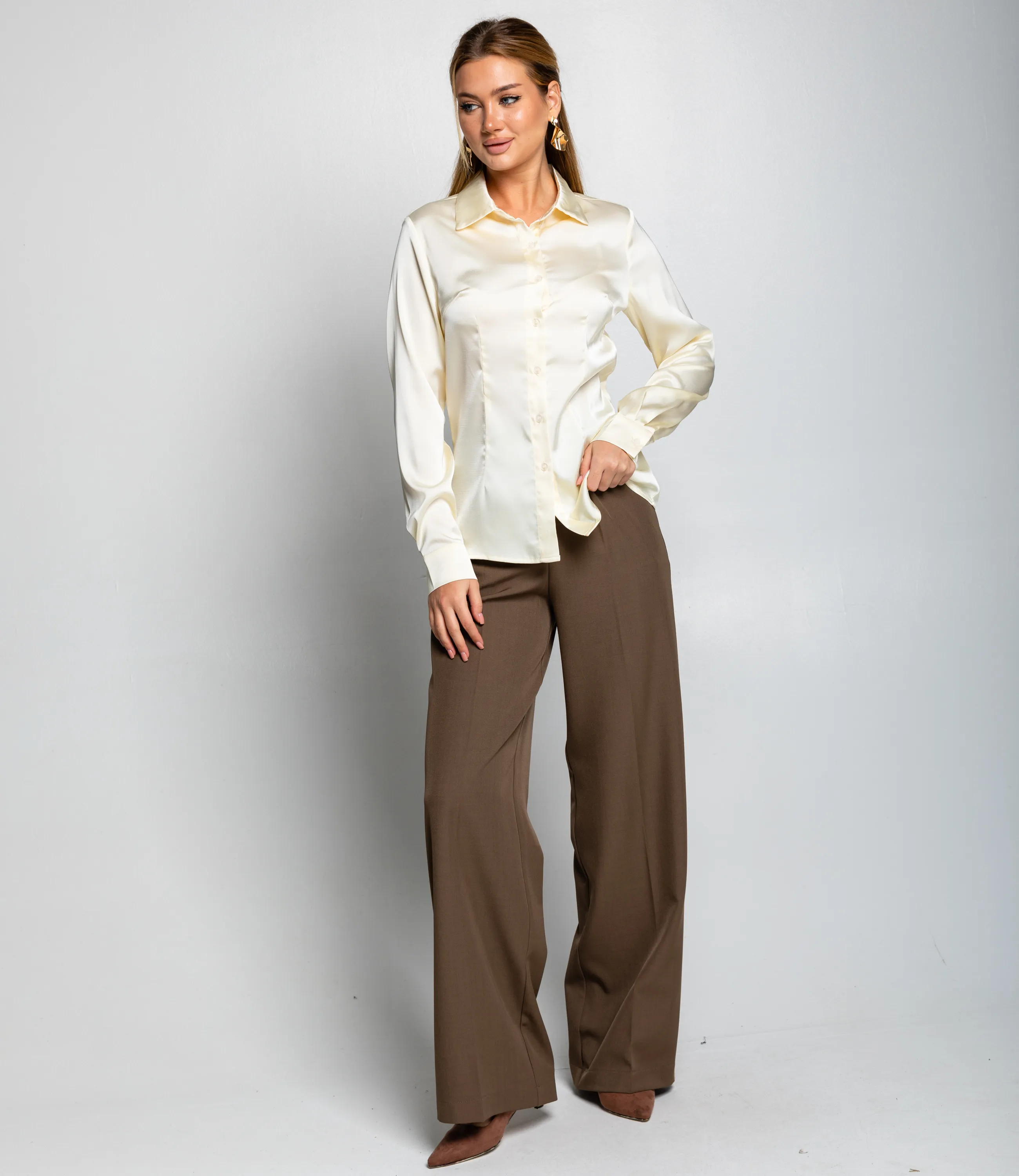 Блуза #ОКТ025022, кремовый - фото 4