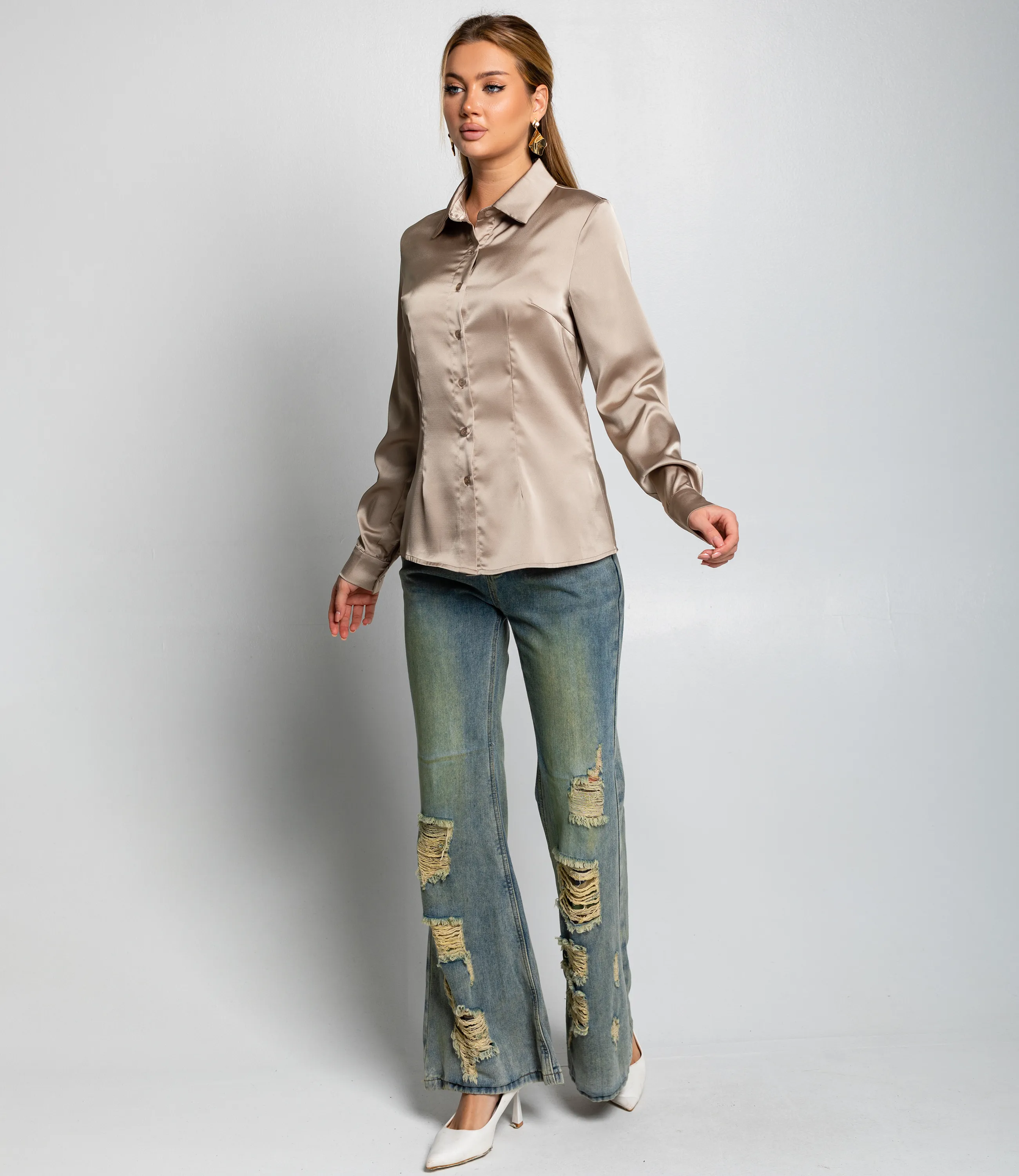 Блуза #ОКТ025022, хаки - фото 4