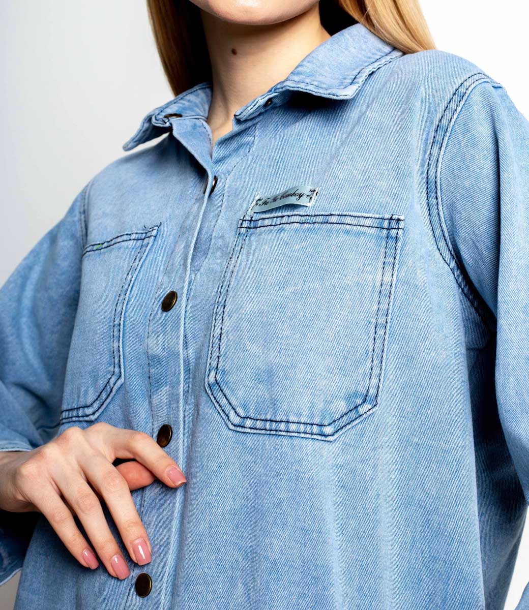 Джинсовая рубашка #КТ1072, голубой - фото 5