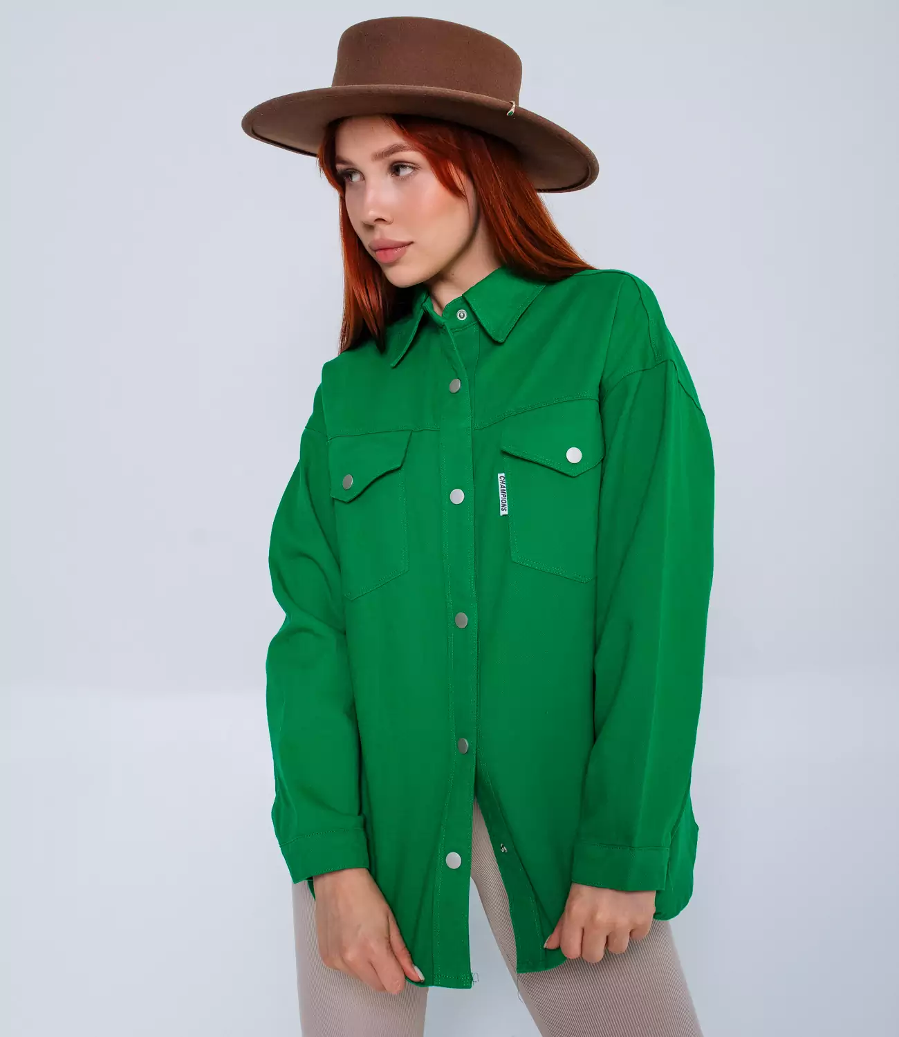 Джинсовая рубашка #БШ1555, зеленый - фото 7