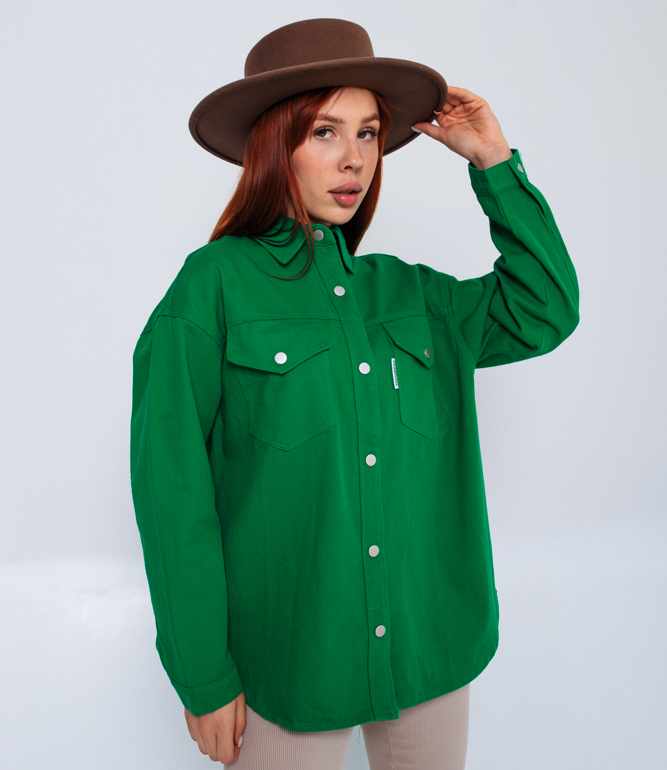 Джинсовая рубашка #БШ1555, светло-зелёный - фото 4