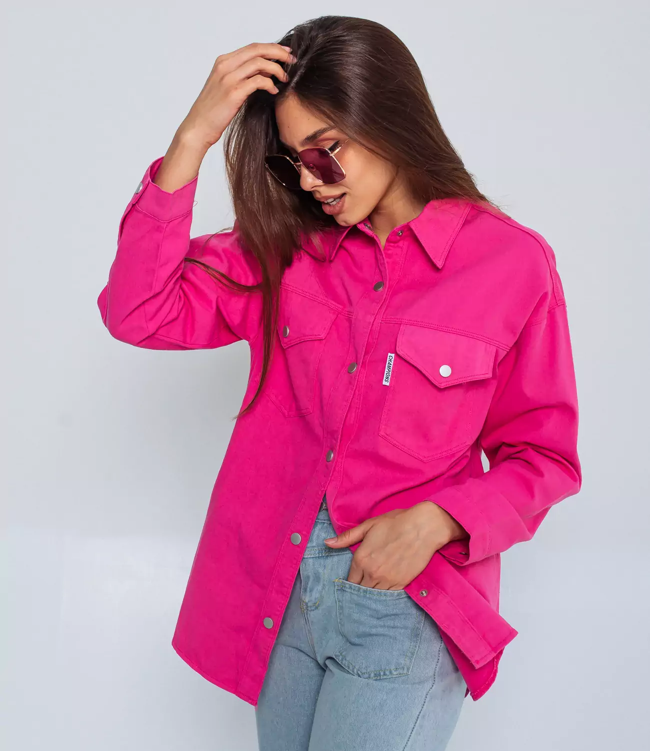 Джинсовая рубашка #БШ1555, розовый - фото 2