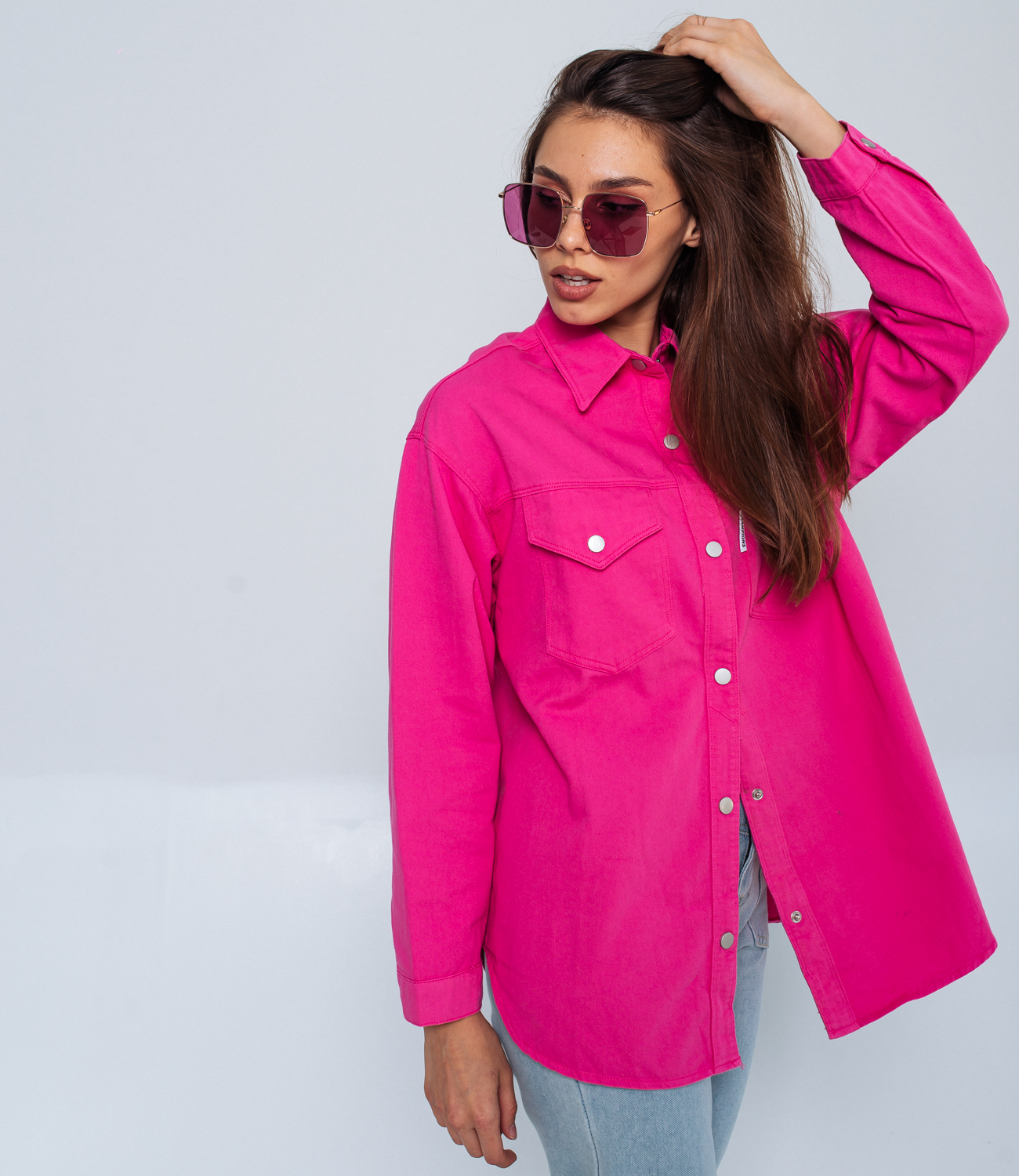 Джинсовая рубашка #БШ1555, розовый - фото 4