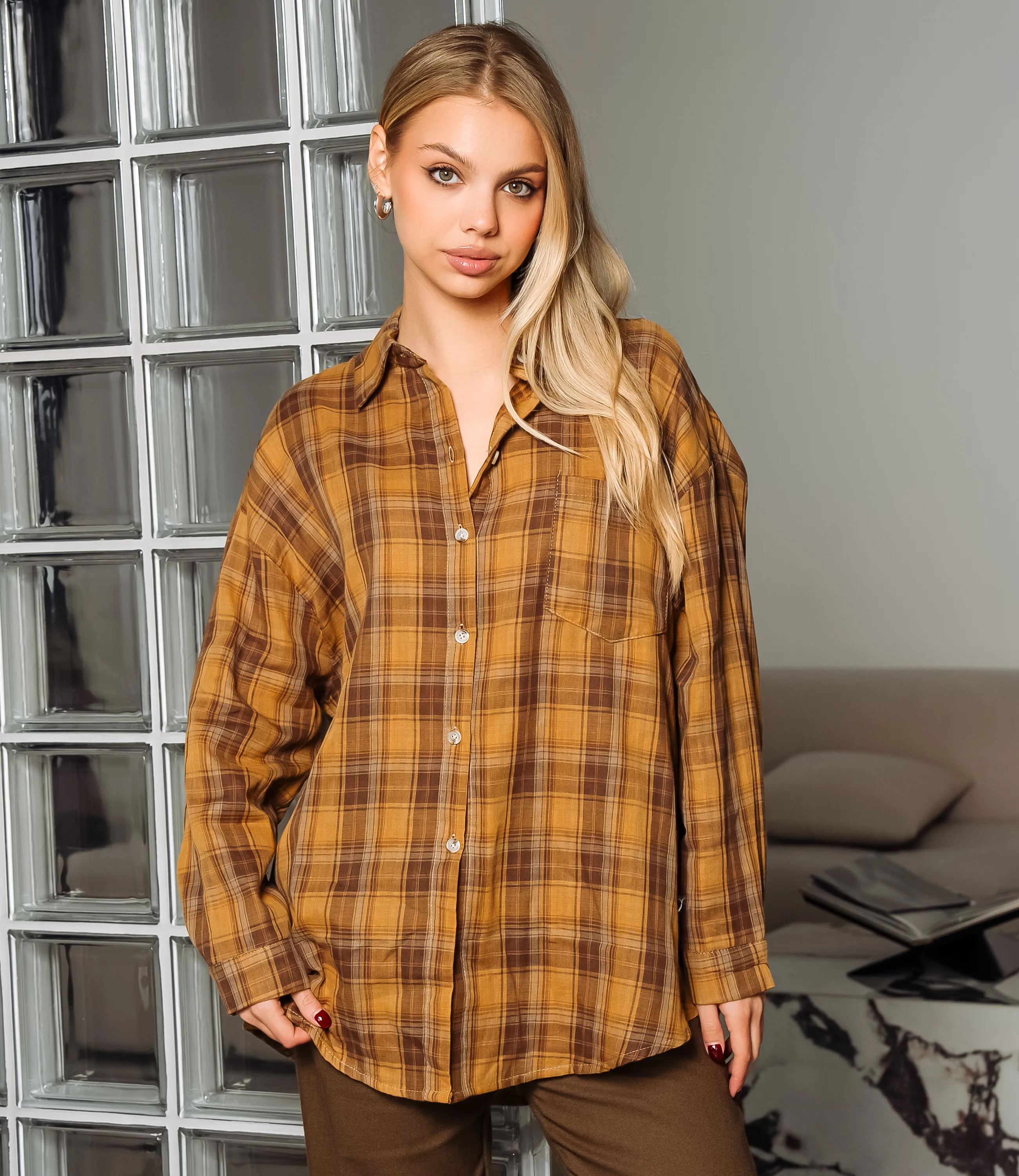 Рубашка #КТ7008 (2)-4, горчичный - фото 1