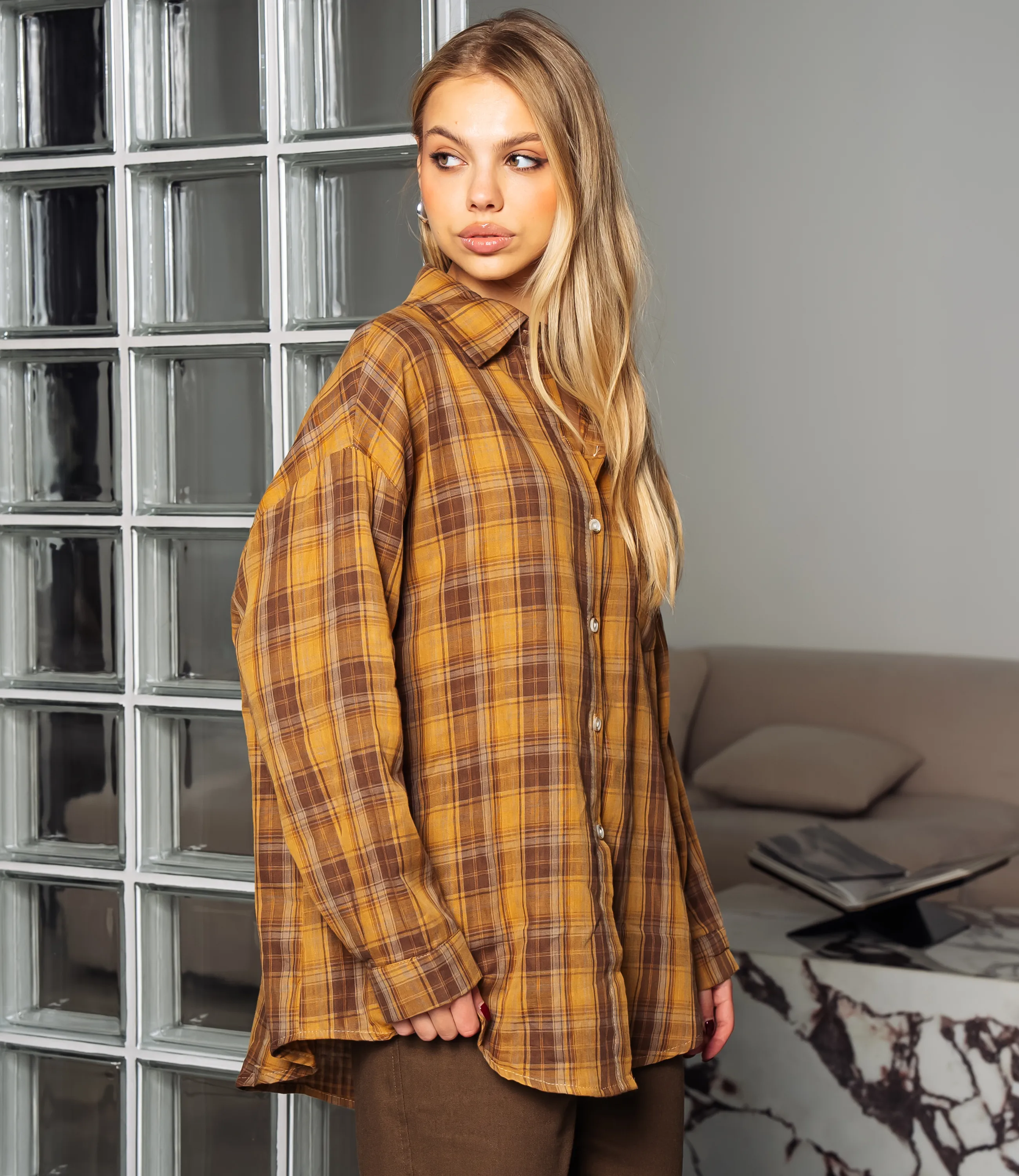 Рубашка #КТ7008 (2)-4, горчичный - фото 2