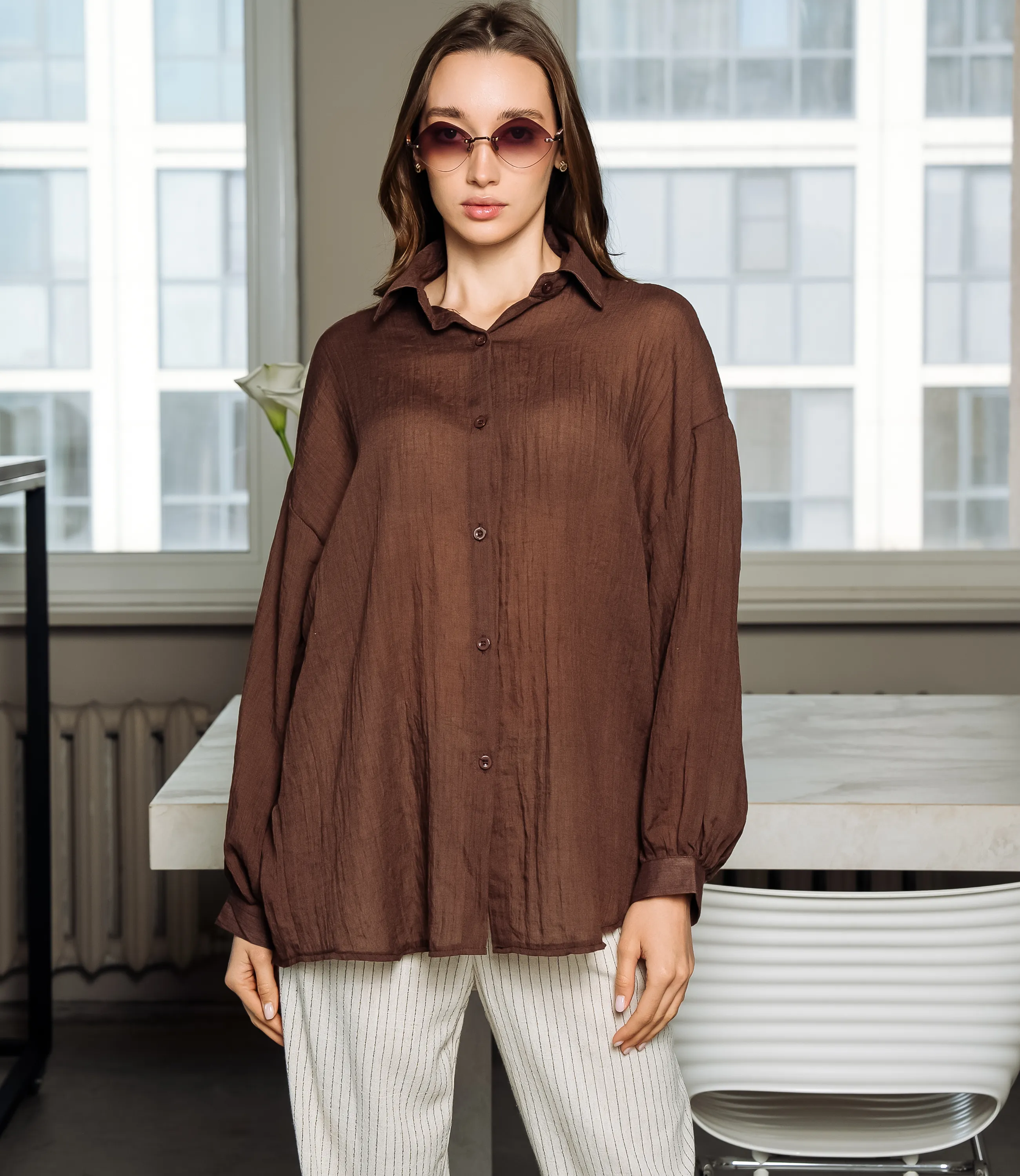 Рубашка #ОКТ115002, шоколадный - фото 1