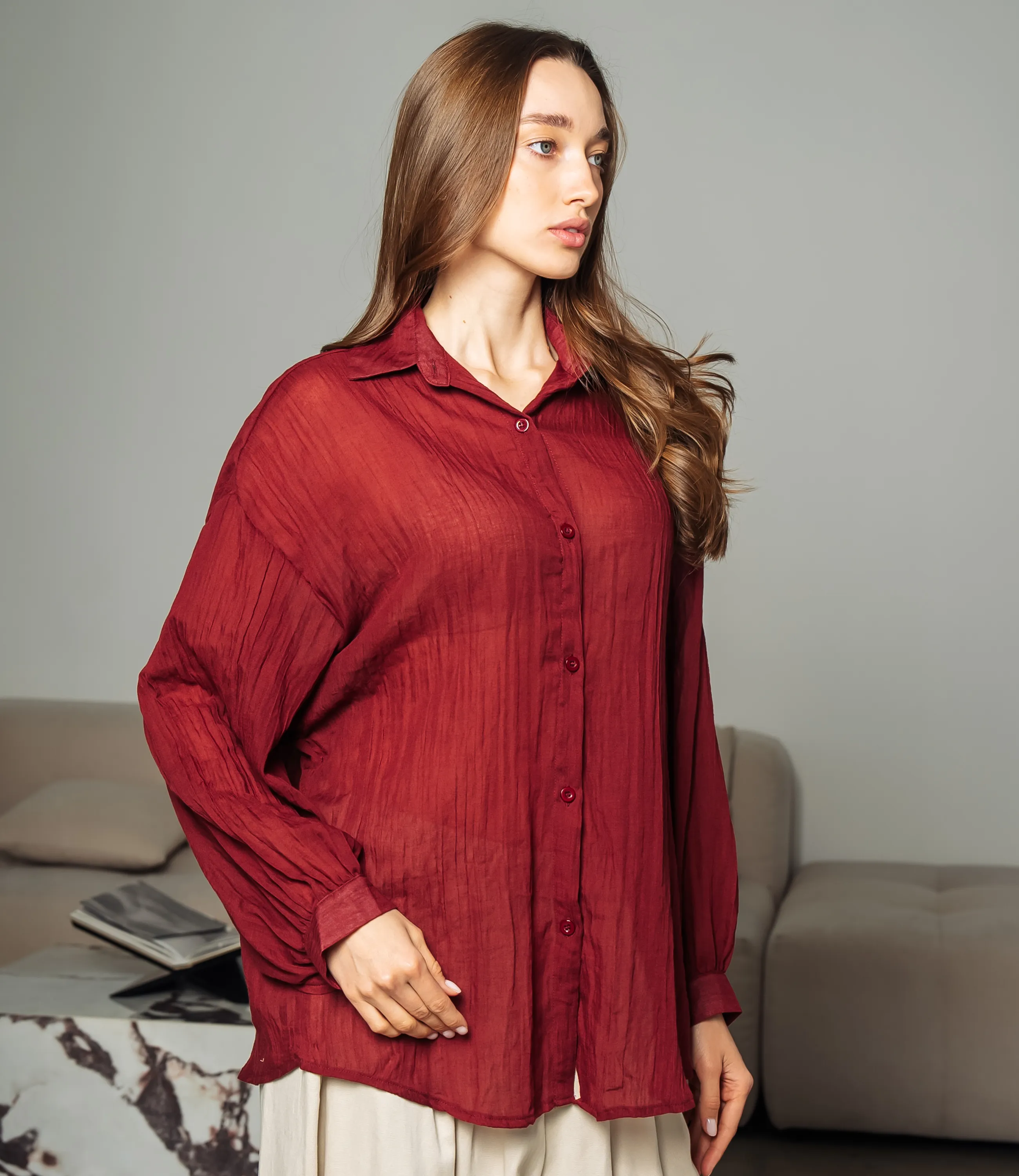 Рубашка #ОКТ115002, бордовый - фото 2