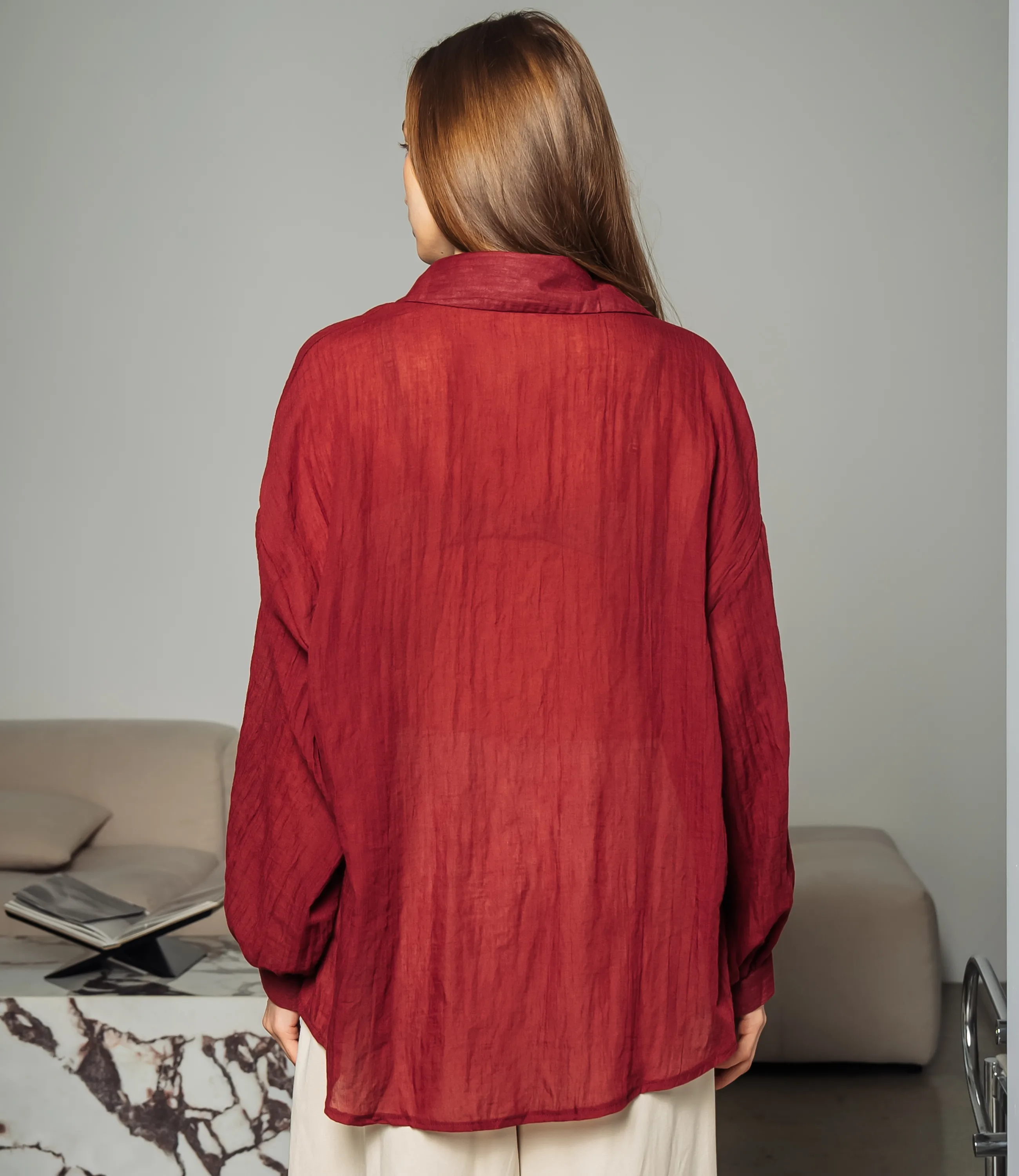 Рубашка #ОКТ115002, бордовый - фото 3