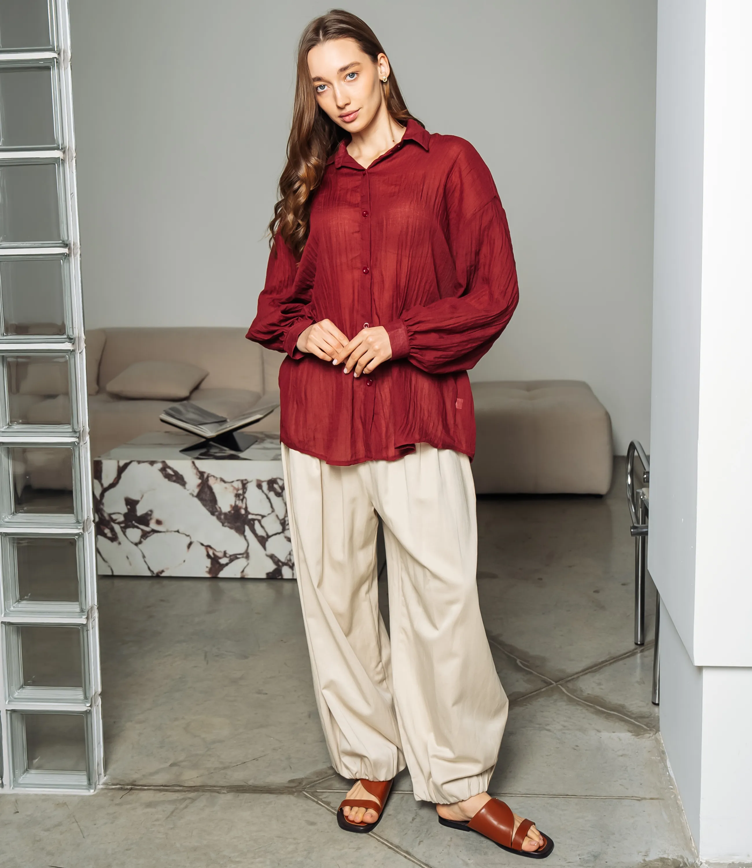 Рубашка #ОКТ115002, бордовый - фото 4