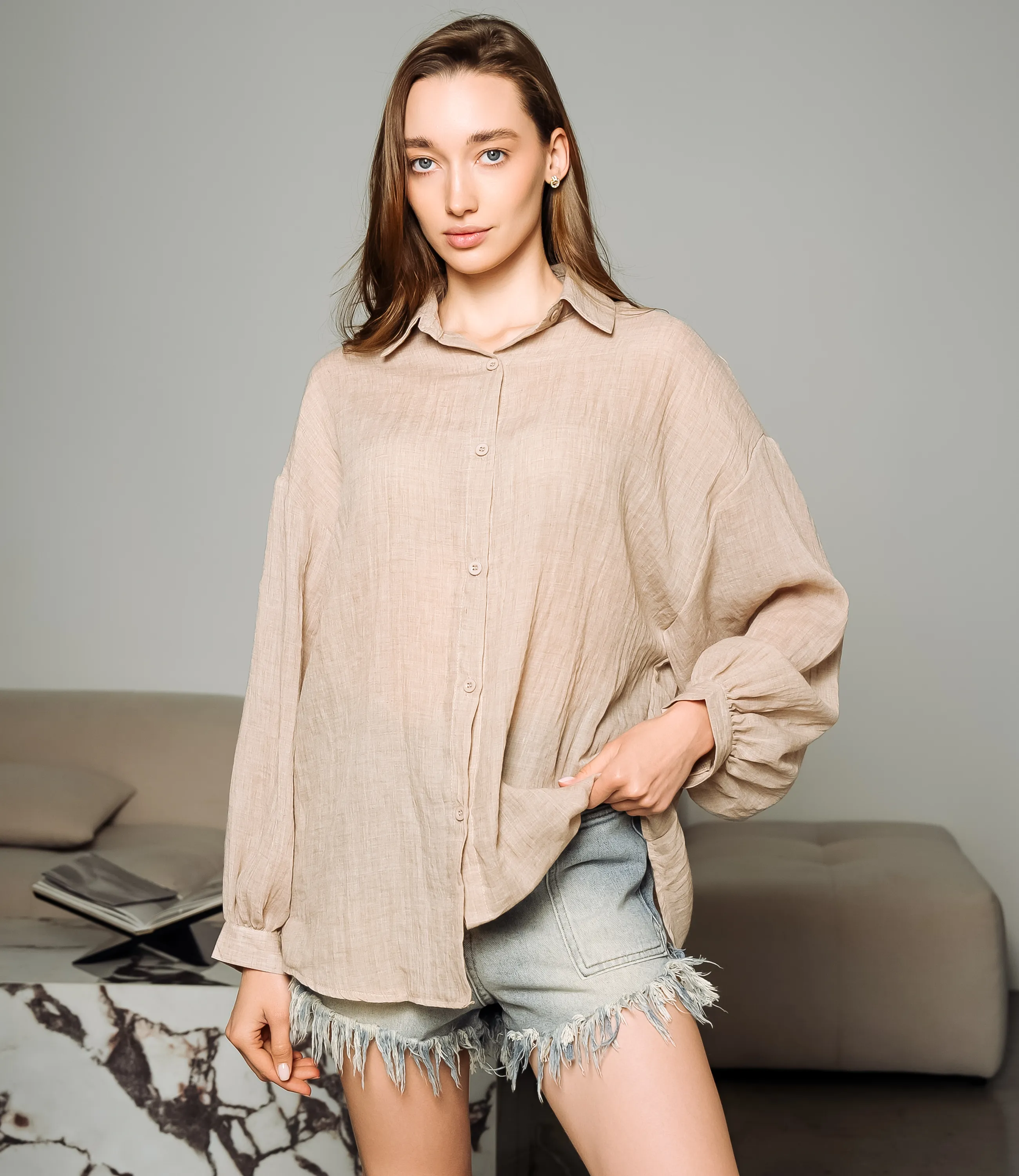 Рубашка #ОКТ115002, бежевый - фото 1