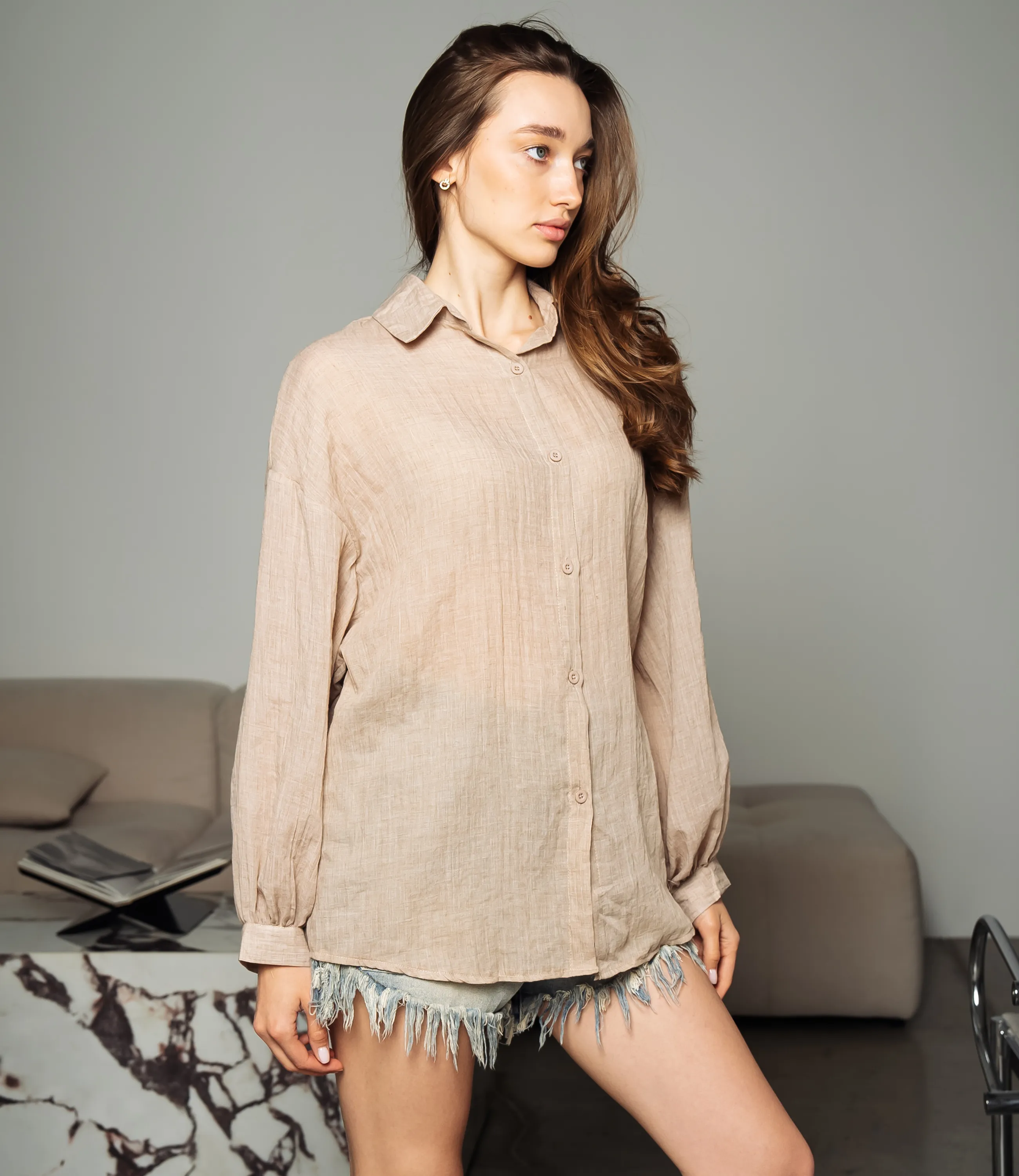 Рубашка #ОКТ115002, бежевый - фото 2