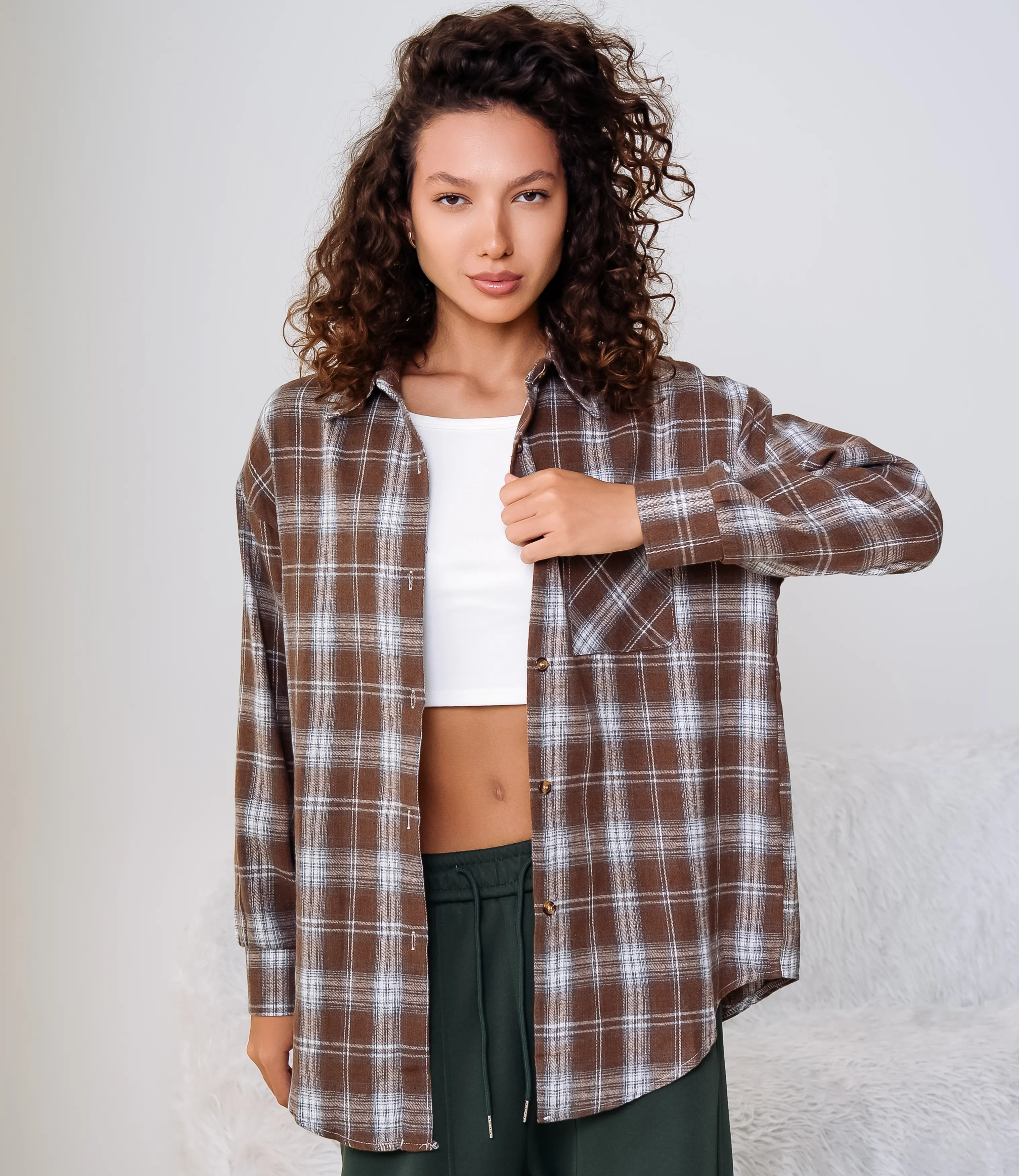 Рубашка #КТ26157, коричневый,белый - фото 1