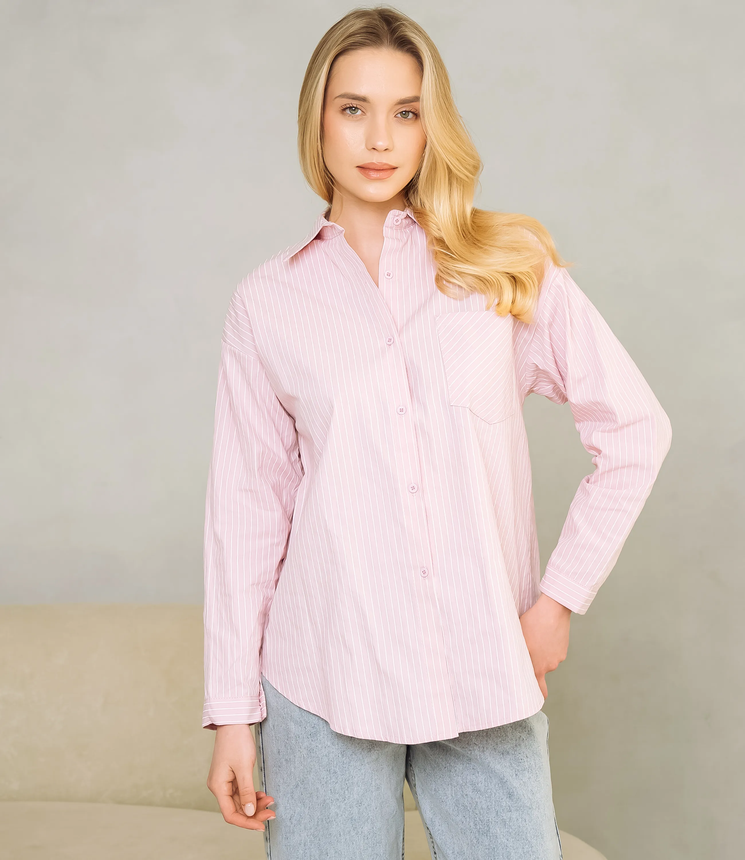 Рубашка #КТ0026, пудровый - фото 1