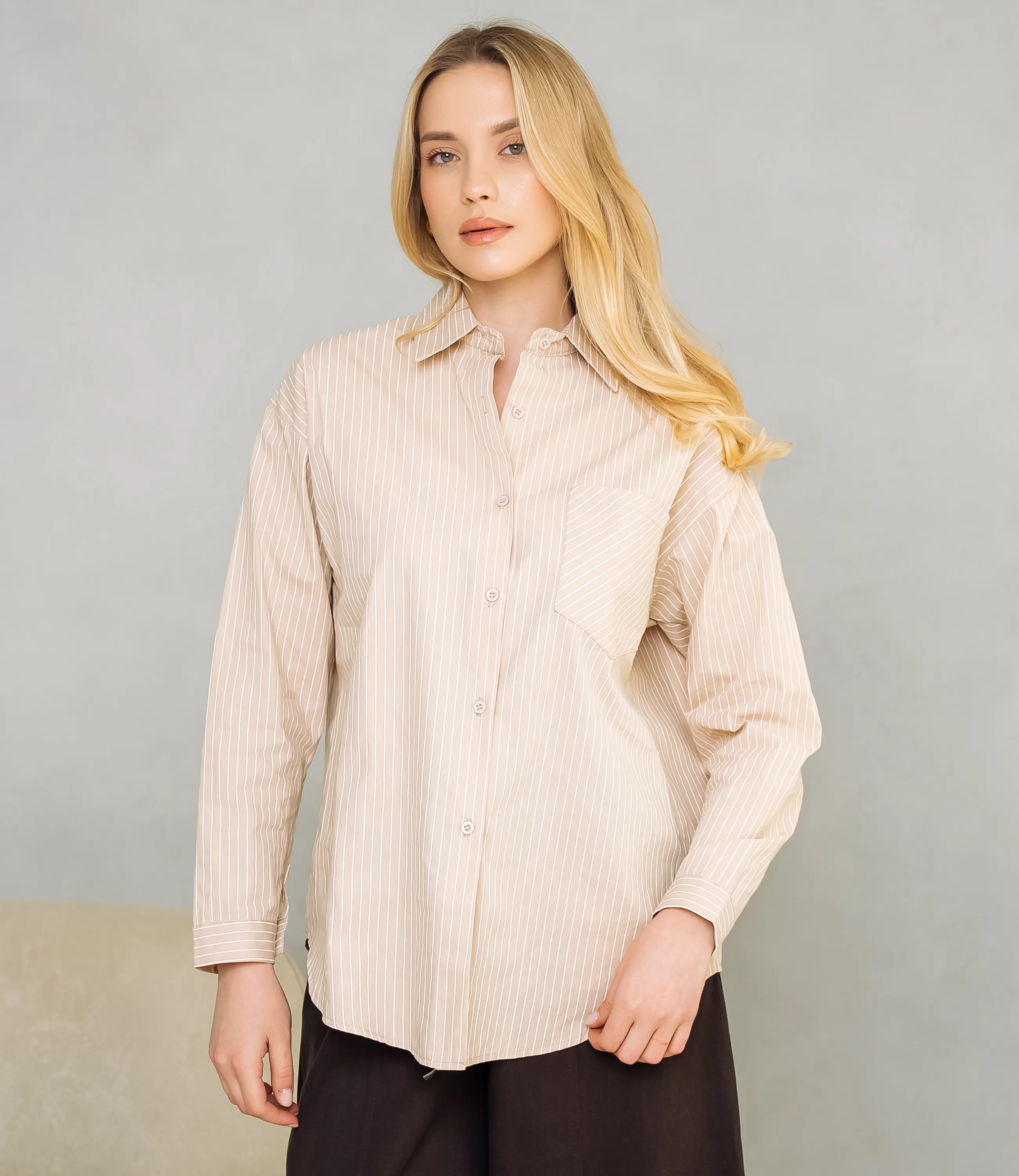 Рубашка #КТ0026, бежевый - фото 1