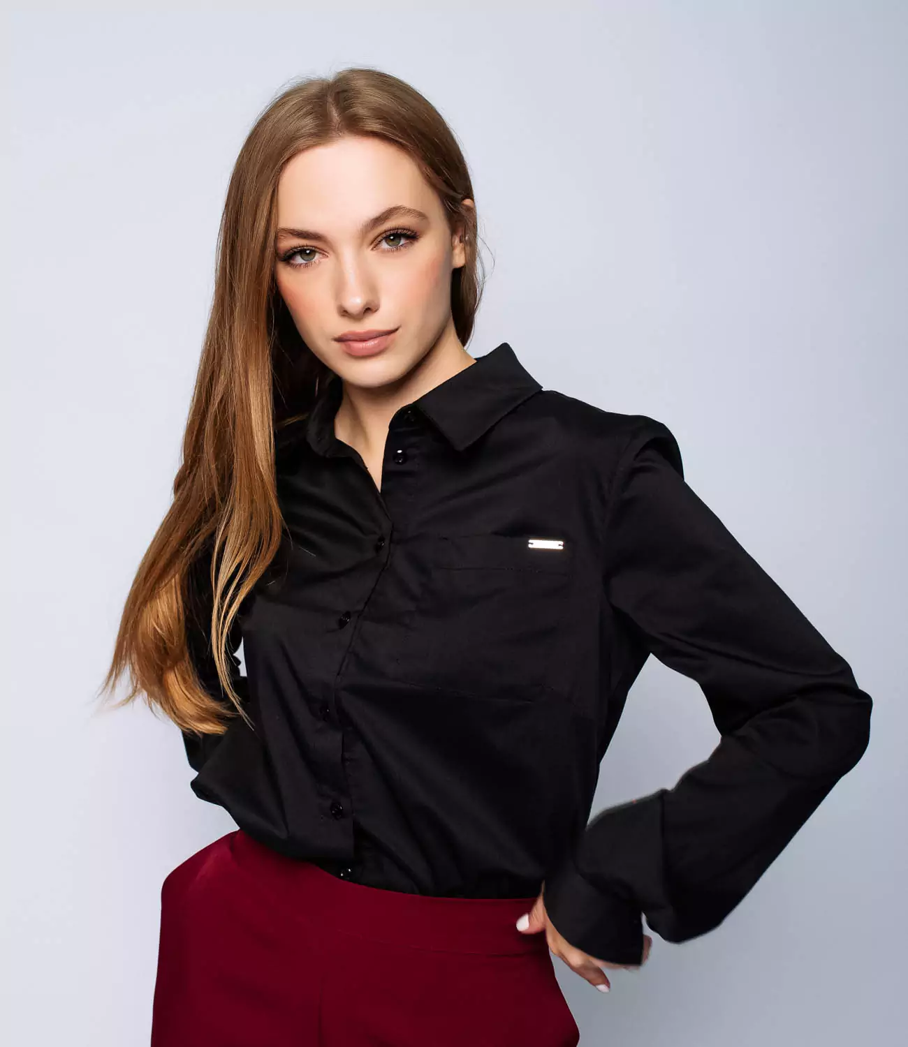 Блузка #1В2104 черного цвета - купить женские блузки оптом