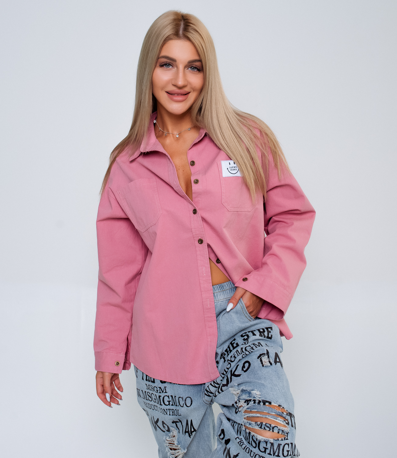 Джинсовая рубашка #КТ71171, розовый - фото 1