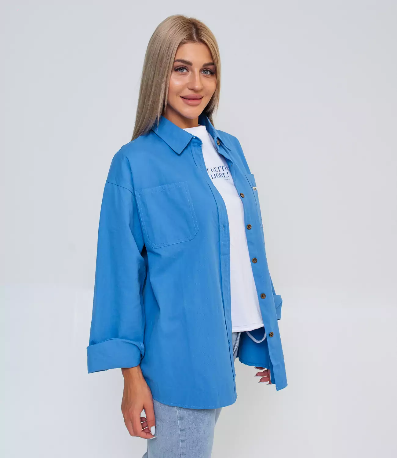 Джинсовая рубашка #КТ9211, синий - фото 2