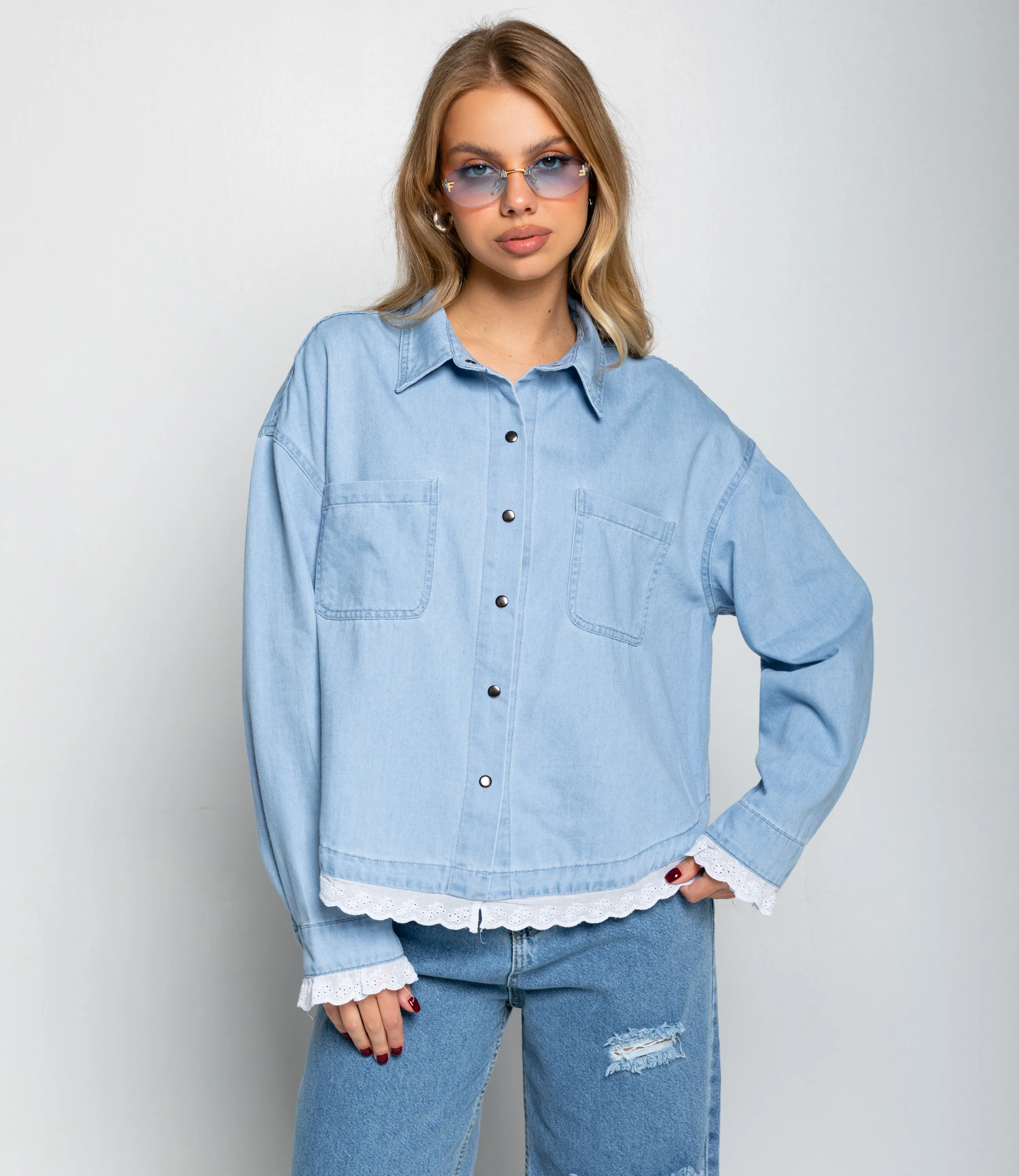 Джинсовая рубашка #КТ370, голубой - фото 1