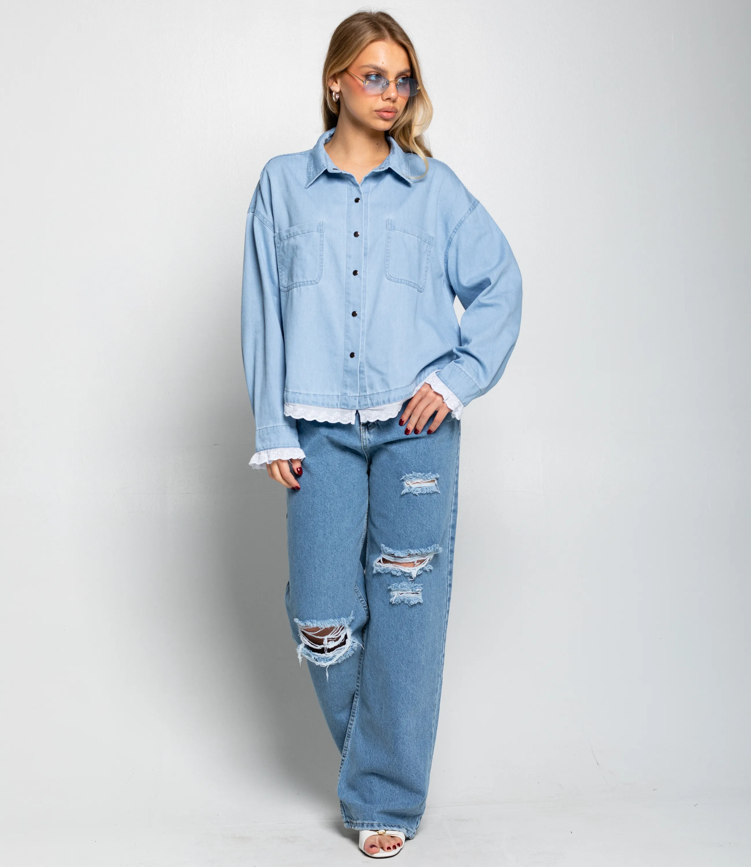 Джинсовая рубашка #КТ370, голубой - фото 4