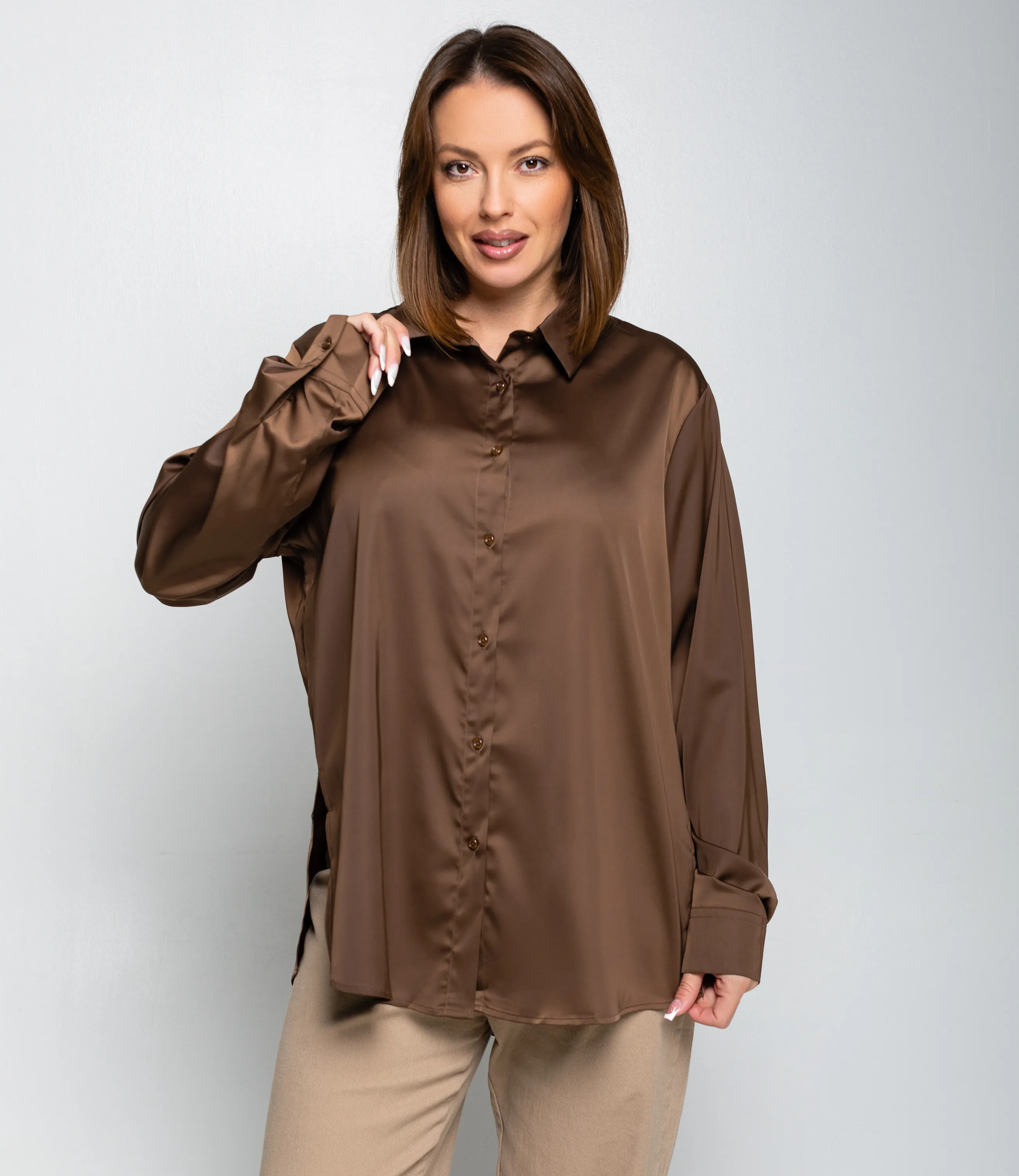 Рубашка #ОКТ085005, коричневый - фото 1