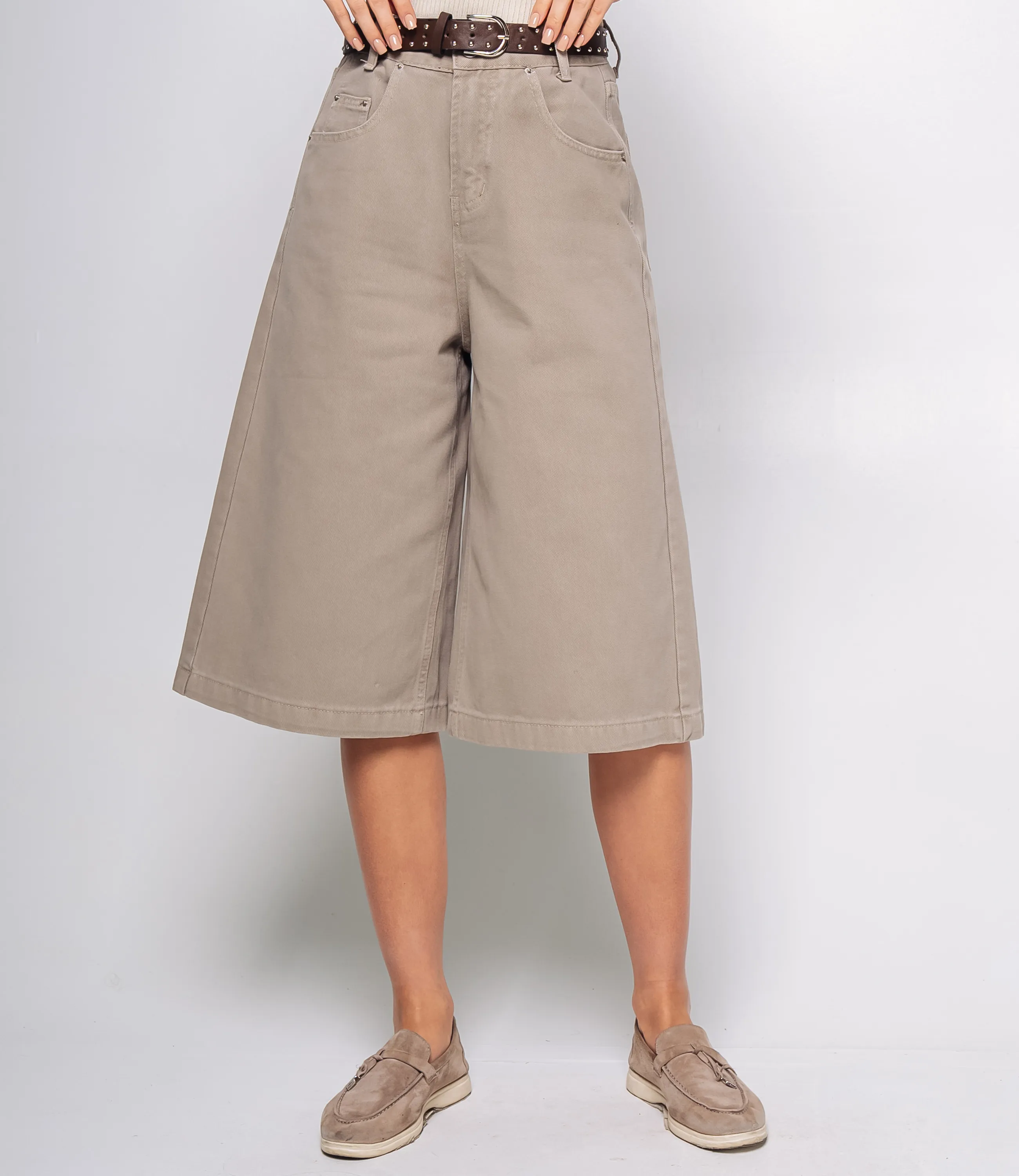 Джинсовые шорты #КТ5035, бежево-серый - фото 2