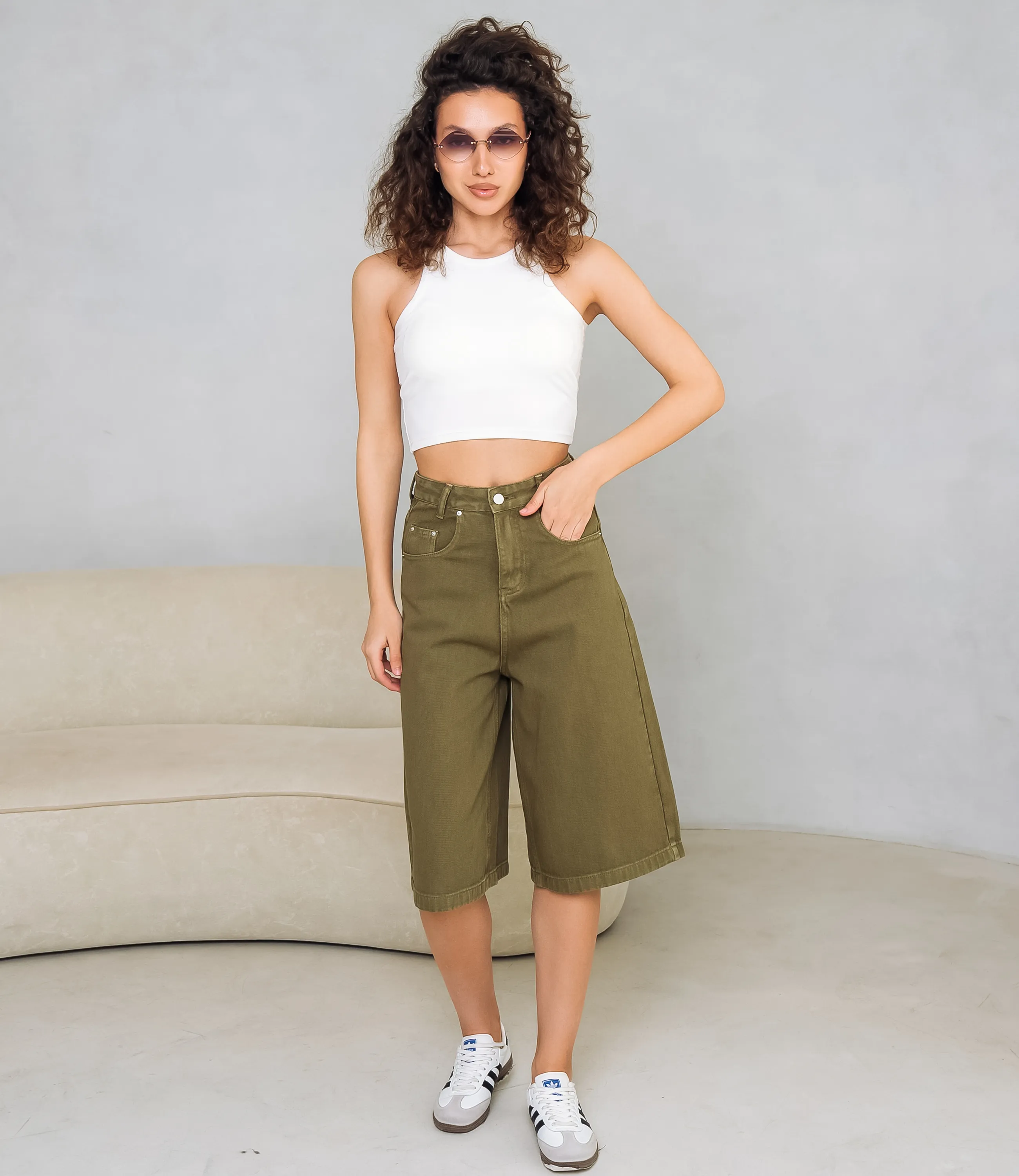 Джинсовые шорты #КТ3256, хаки - фото 1