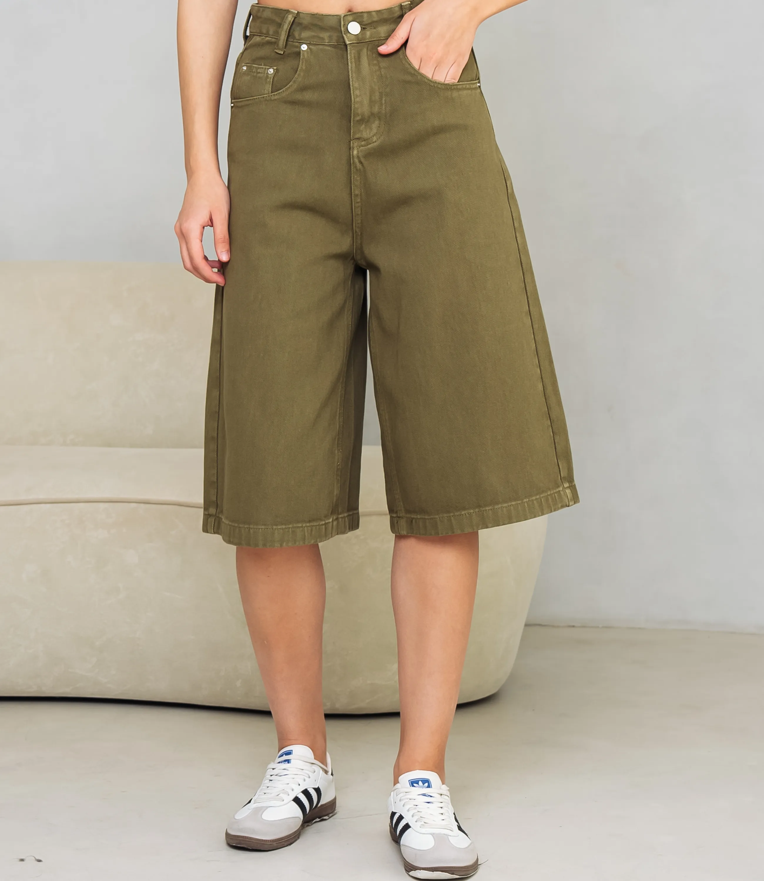 Джинсовые шорты #КТ3256, хаки - фото 2