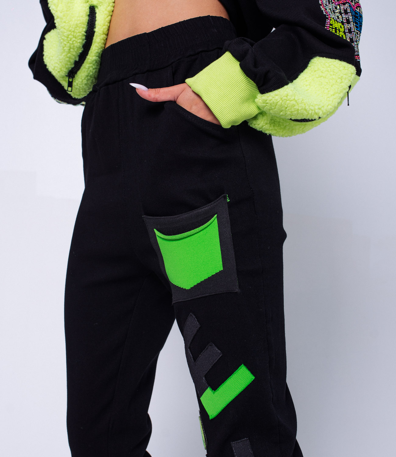 Спортивные брюки #КТ966, черный, зеленый - фото 5