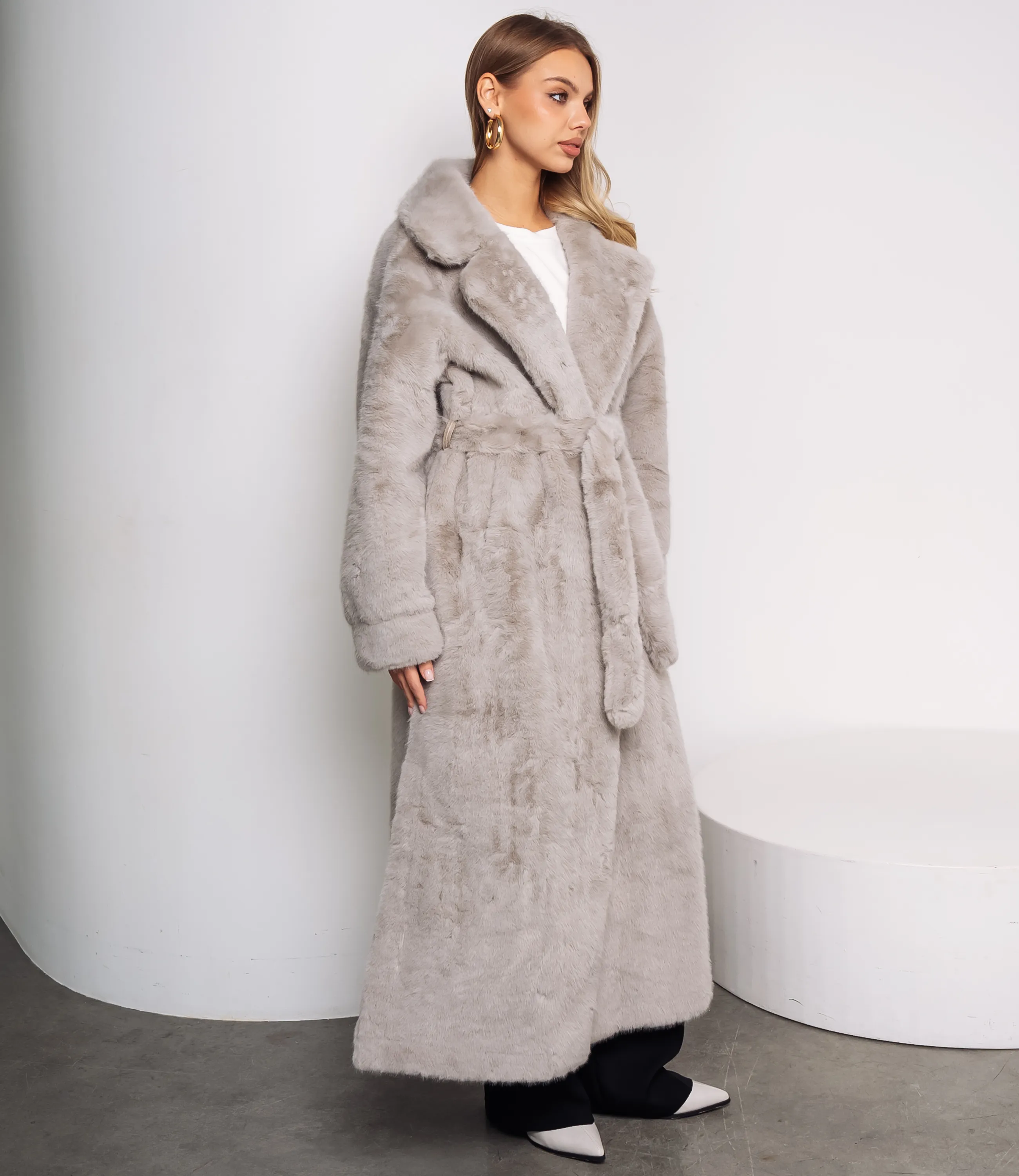 Шуба #КТ5099, бежево-серый - фото 2
