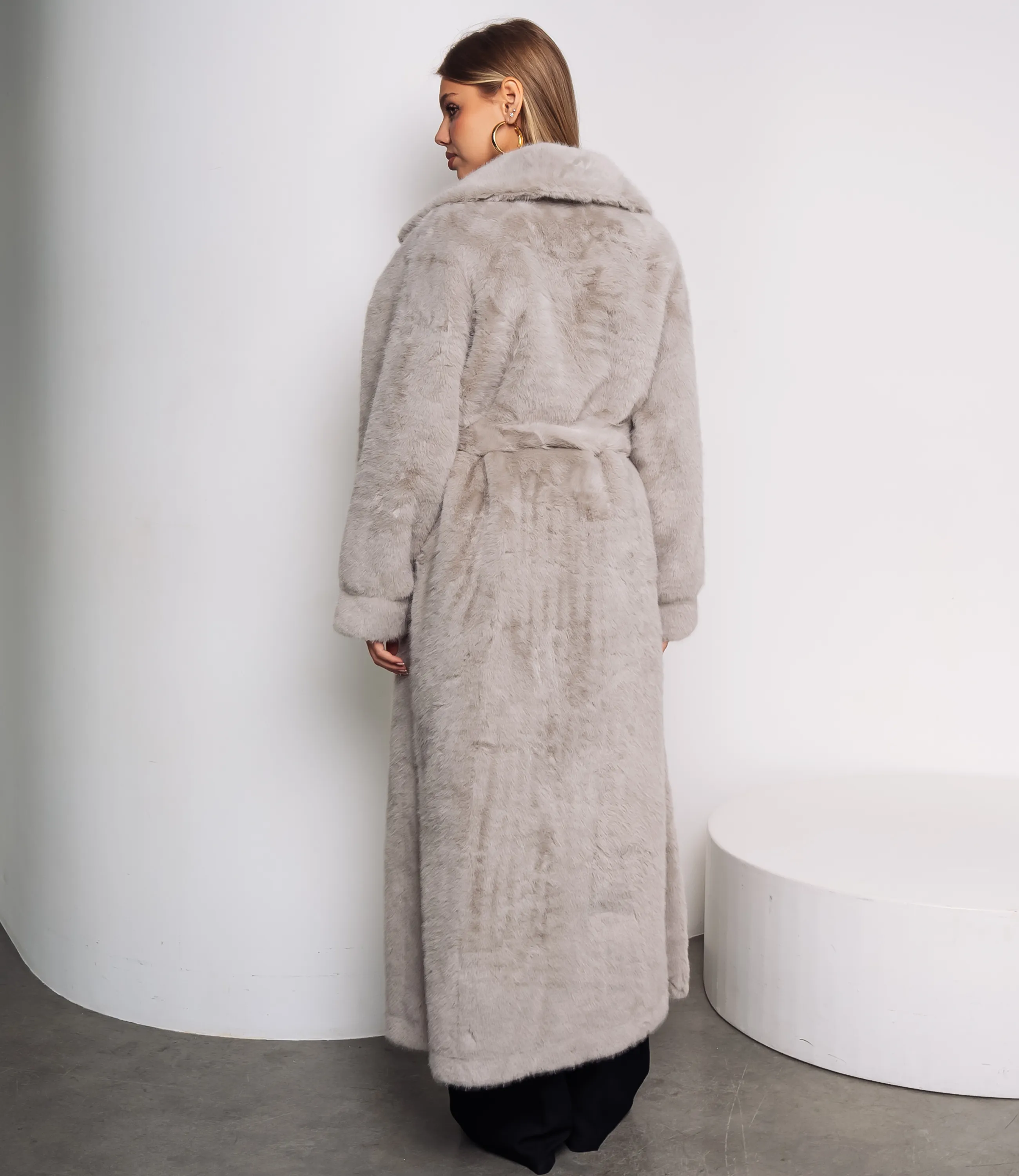 Шуба #КТ5099, бежево-серый - фото 3
