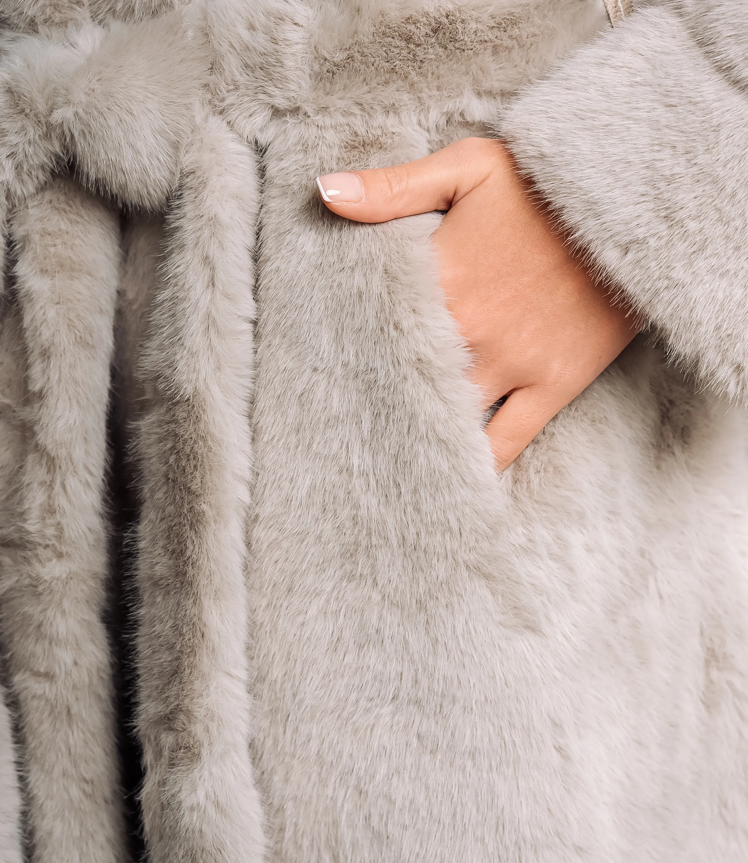 Шуба #КТ5099, бежево-серый - фото 5