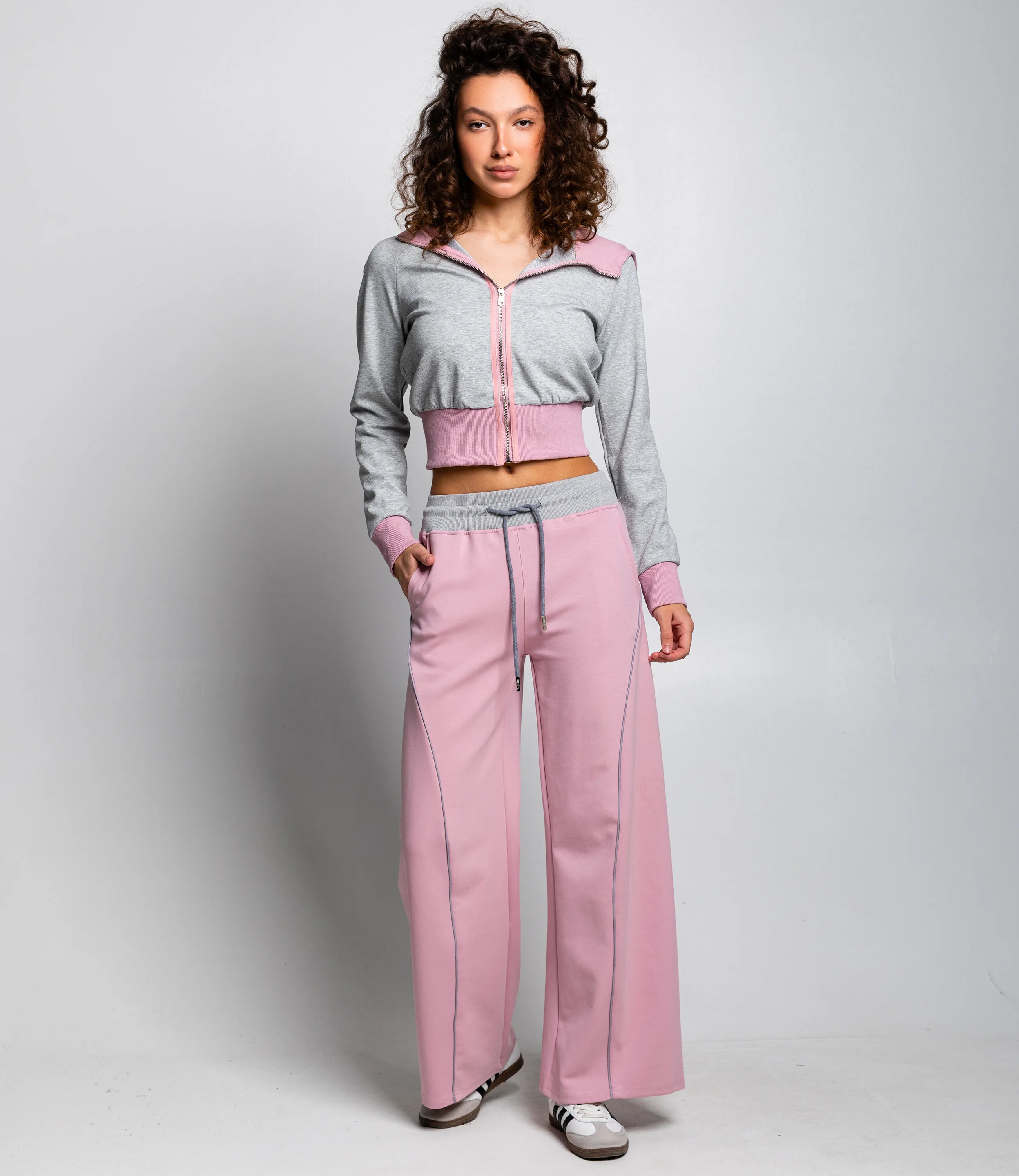 Спортивный костюм #КТ25024, серый меланж, пудровый - фото 1