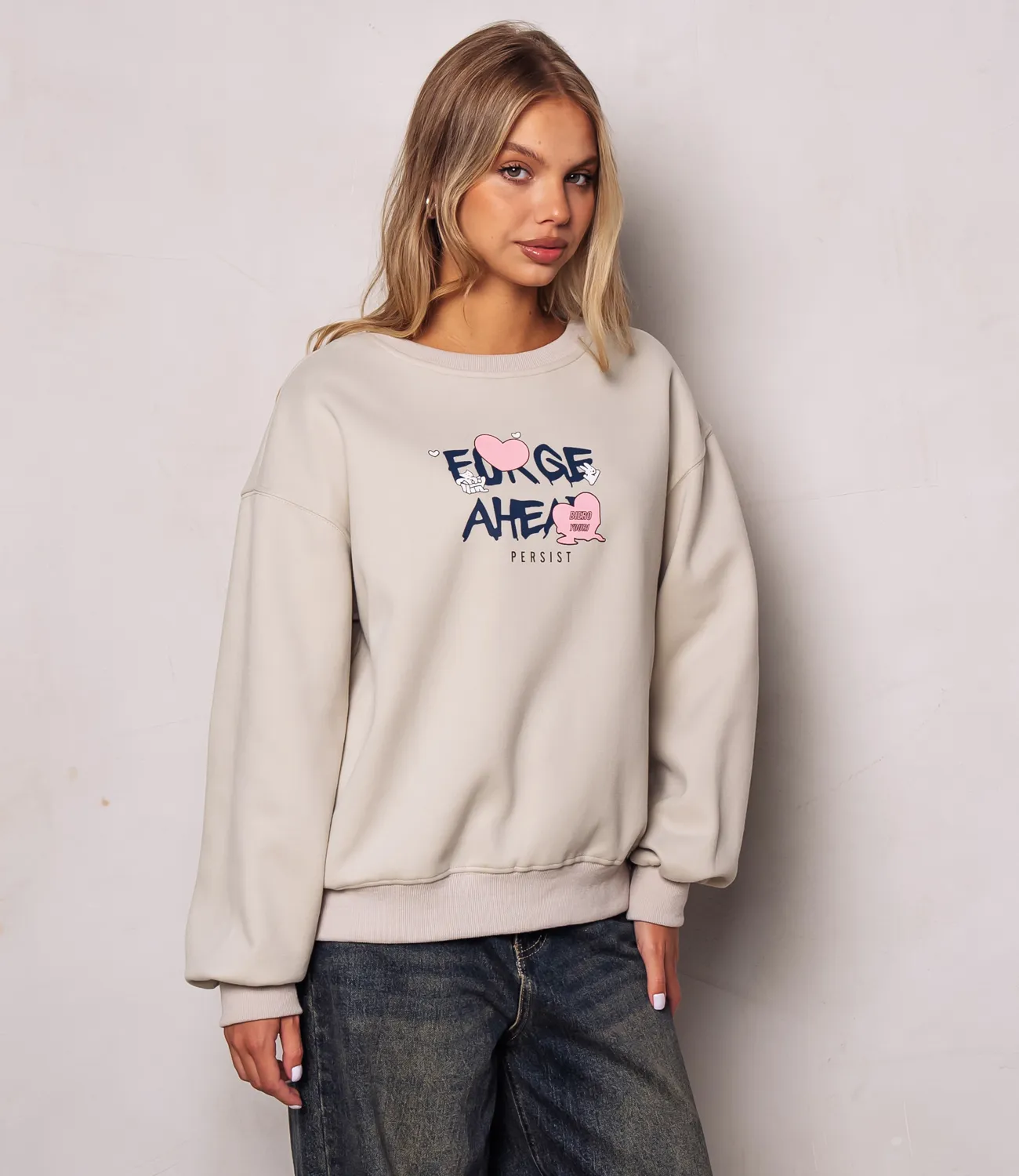 Свитшот #КТ8505, бежево-серый - фото 2