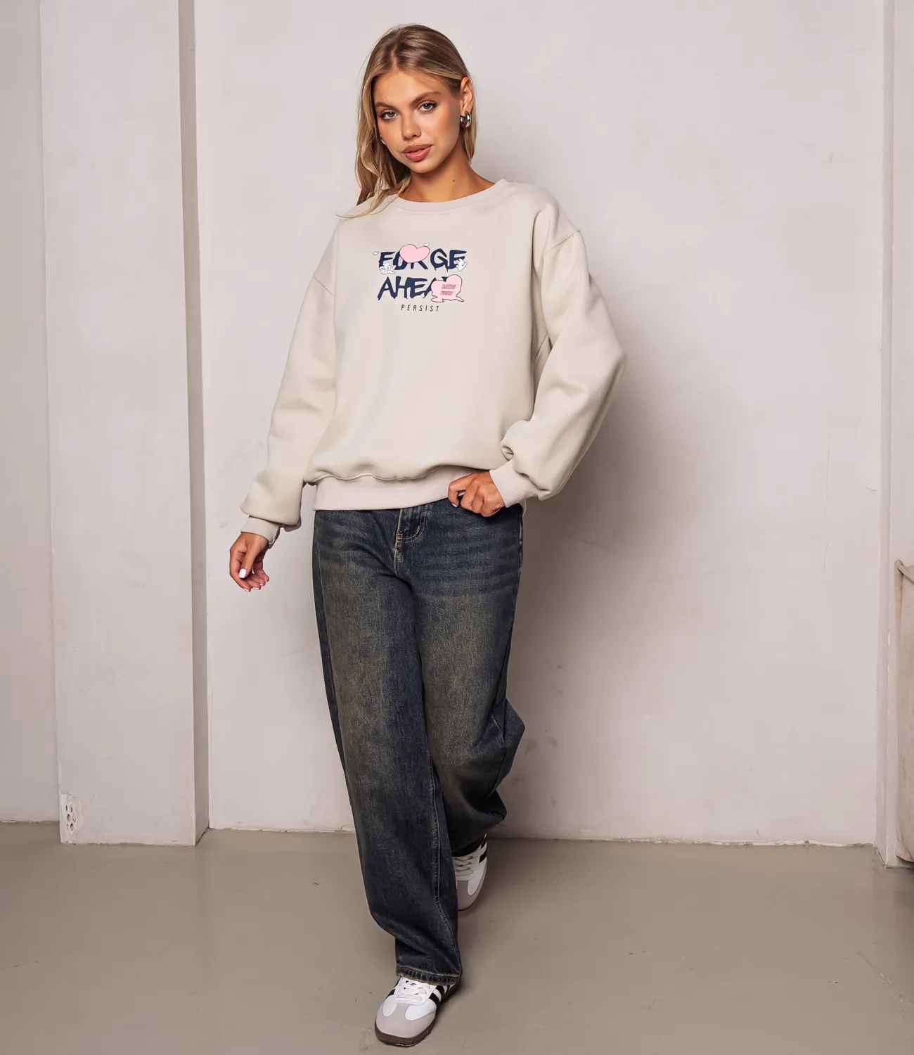 Свитшот #КТ8505, бежево-серый - фото 4