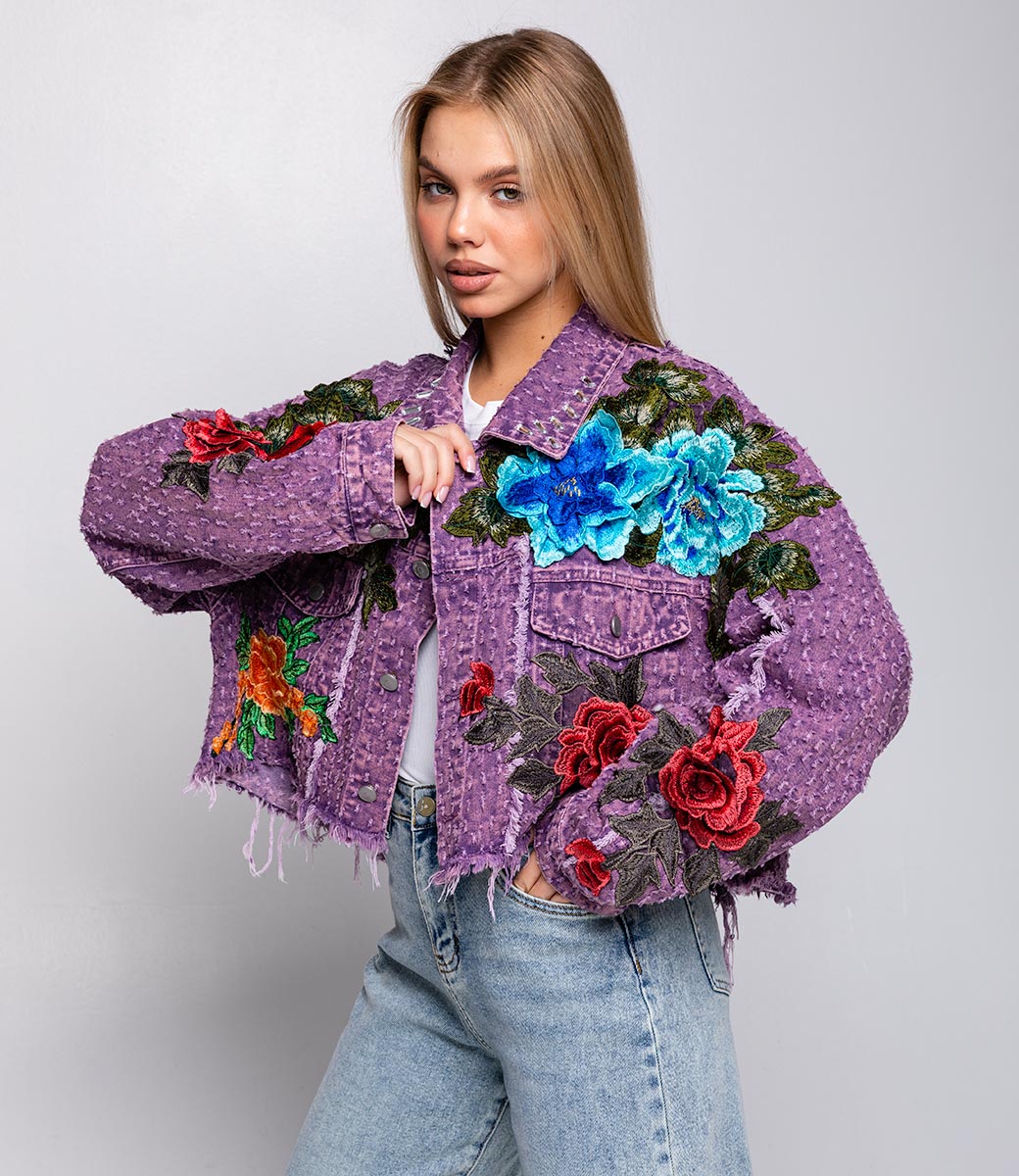 Джинсовая куртка #КТ6 (9), фиолетовый - фото 2