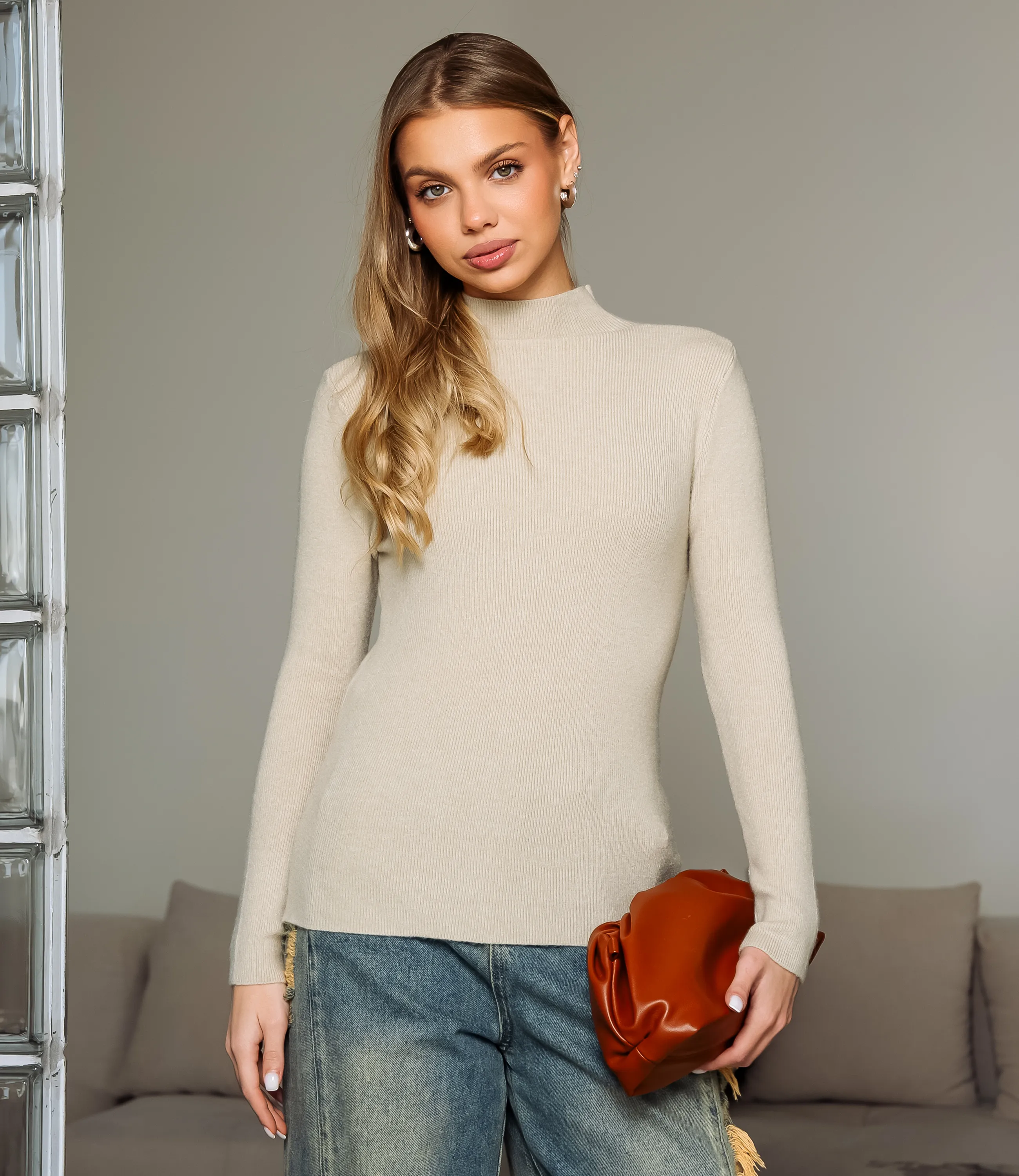 Водолазка #КТ801 (16), бежево-серый