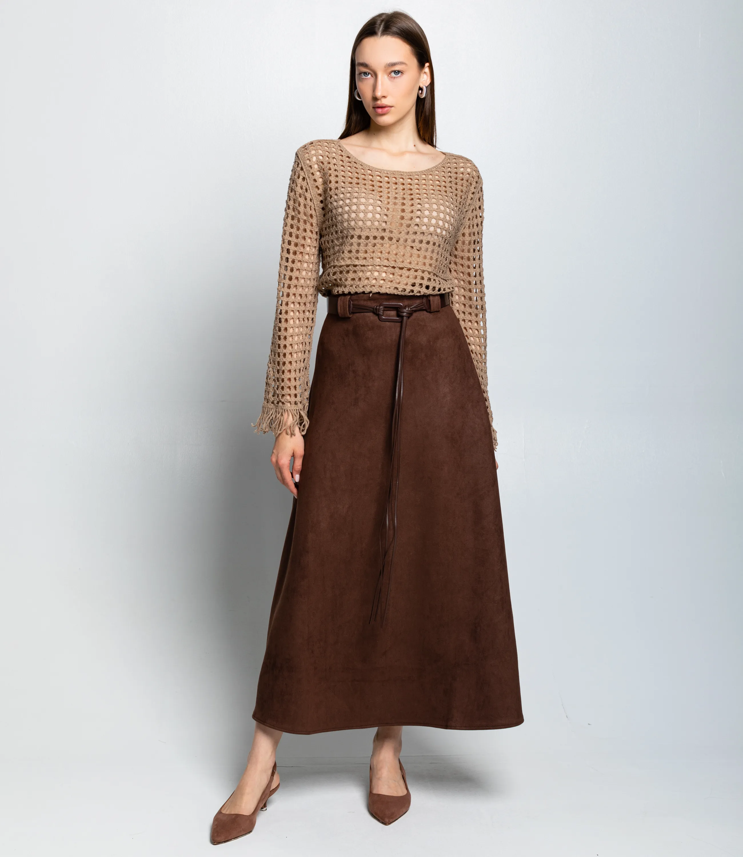 Юбка #КТ3039-2, коричневый - фото 1
