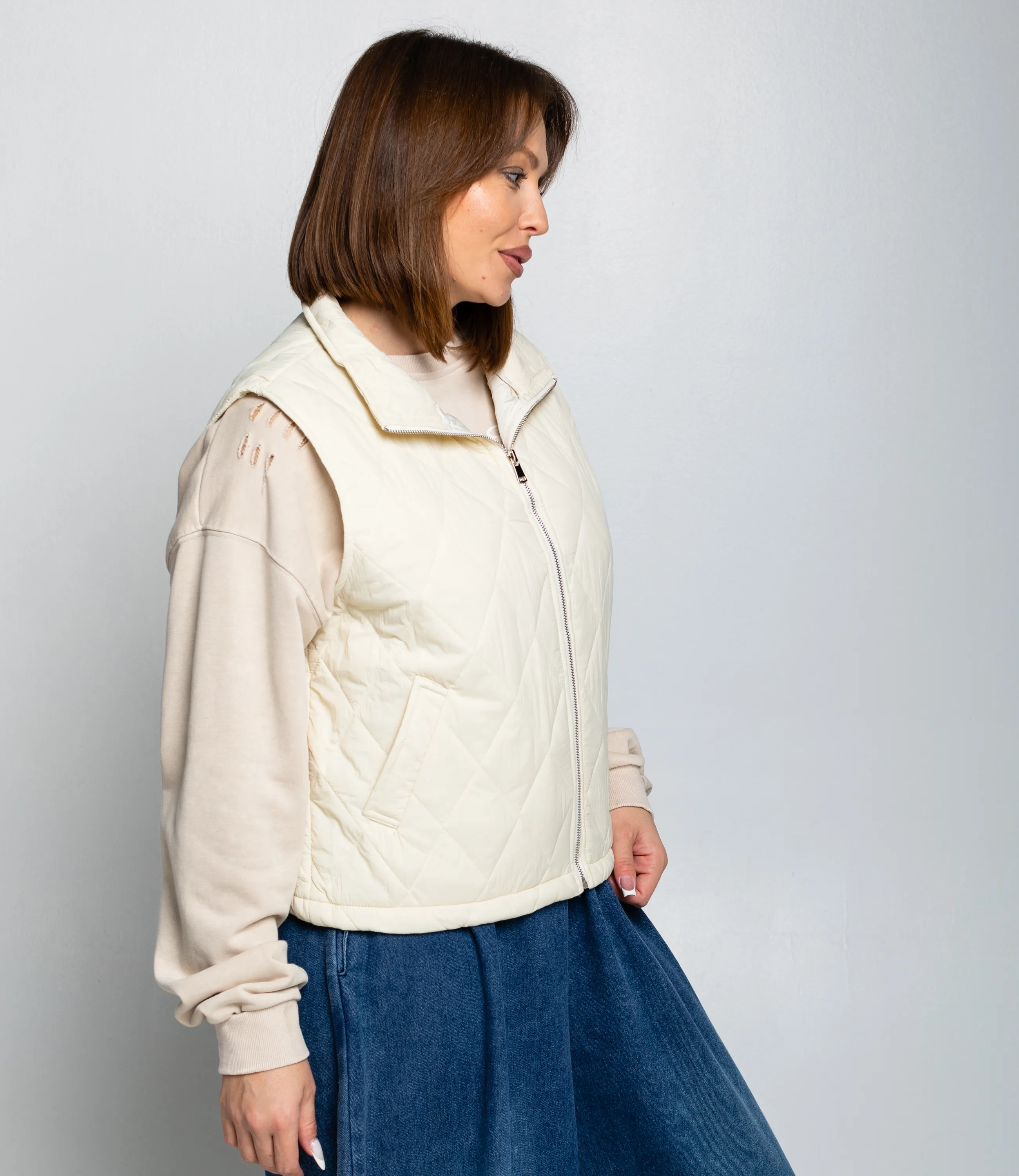 Жилет #КТ741, светло-бежевый - фото 2