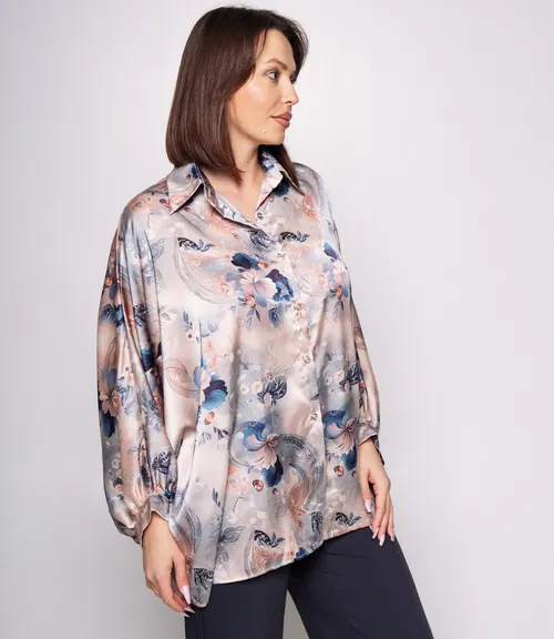 Блуза #КТ1936 (2)-1, бежевый, синий