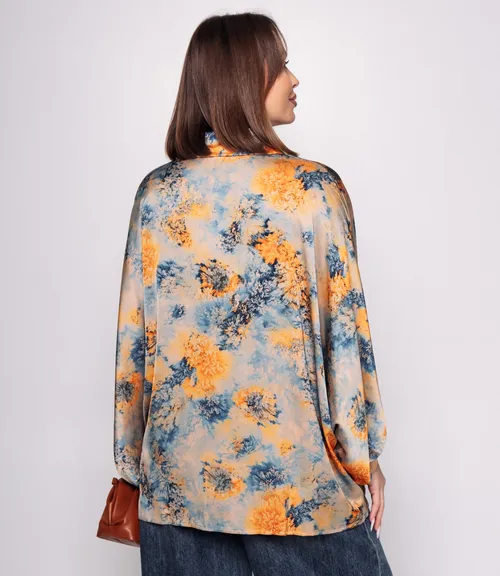 Блуза #КТ1936 (2), голубой, оранжевый