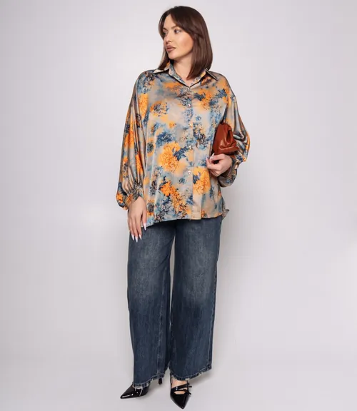 Блуза #КТ1936 (2), голубой, оранжевый