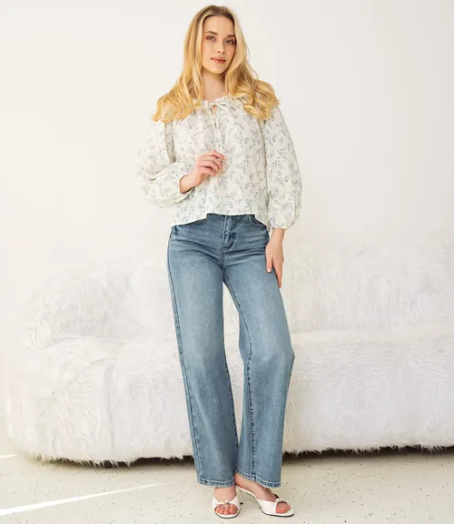 Блуза #КТ197 (1)-2, голубой, кремовый