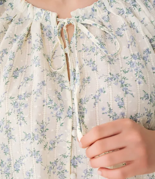 Блуза #КТ197 (1)-2, голубой, кремовый