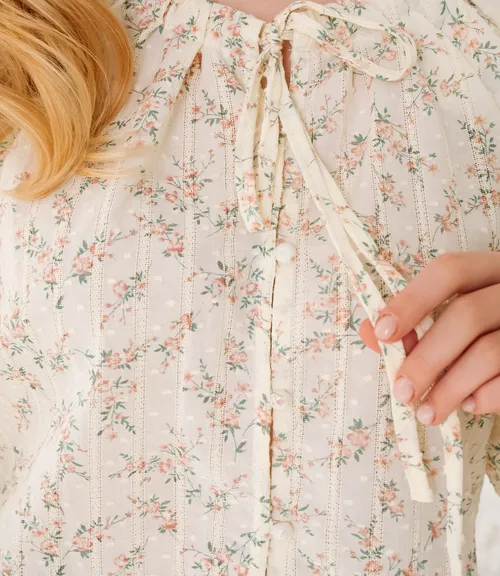 Блуза #КТ197 (1)-2, пудровый, кремовый