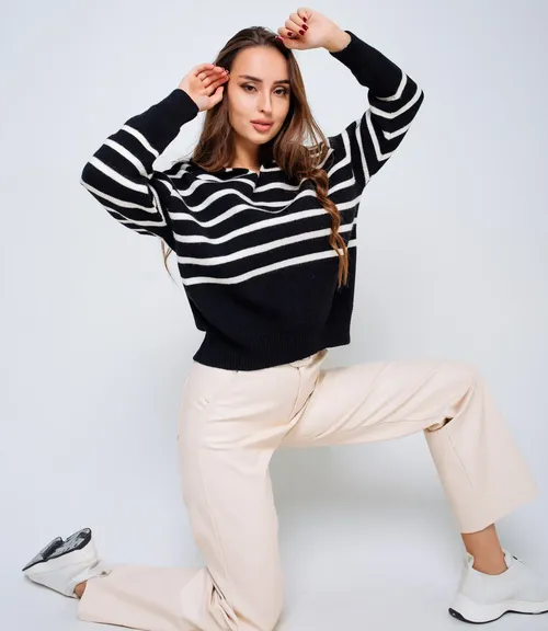 Джемпер #КТ24270, молочный,чёрный