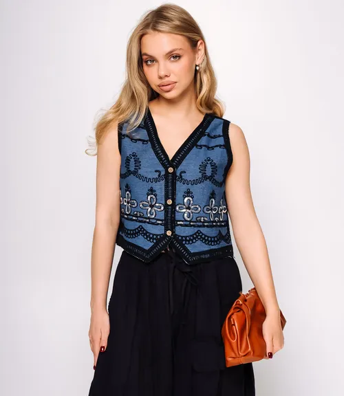 Джинсовый жилет #КТ815 (7), чёрный, синий