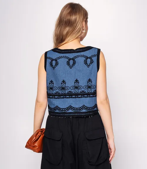 Джинсовый жилет #КТ815 (7), чёрный, синий