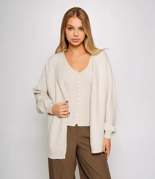 Кардиган+топ #КТ0725, бежево-серый