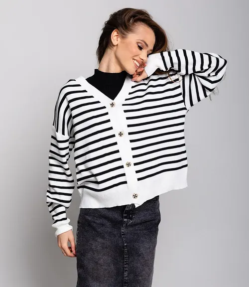 Кардиган #КТ8390, белый,чёрный